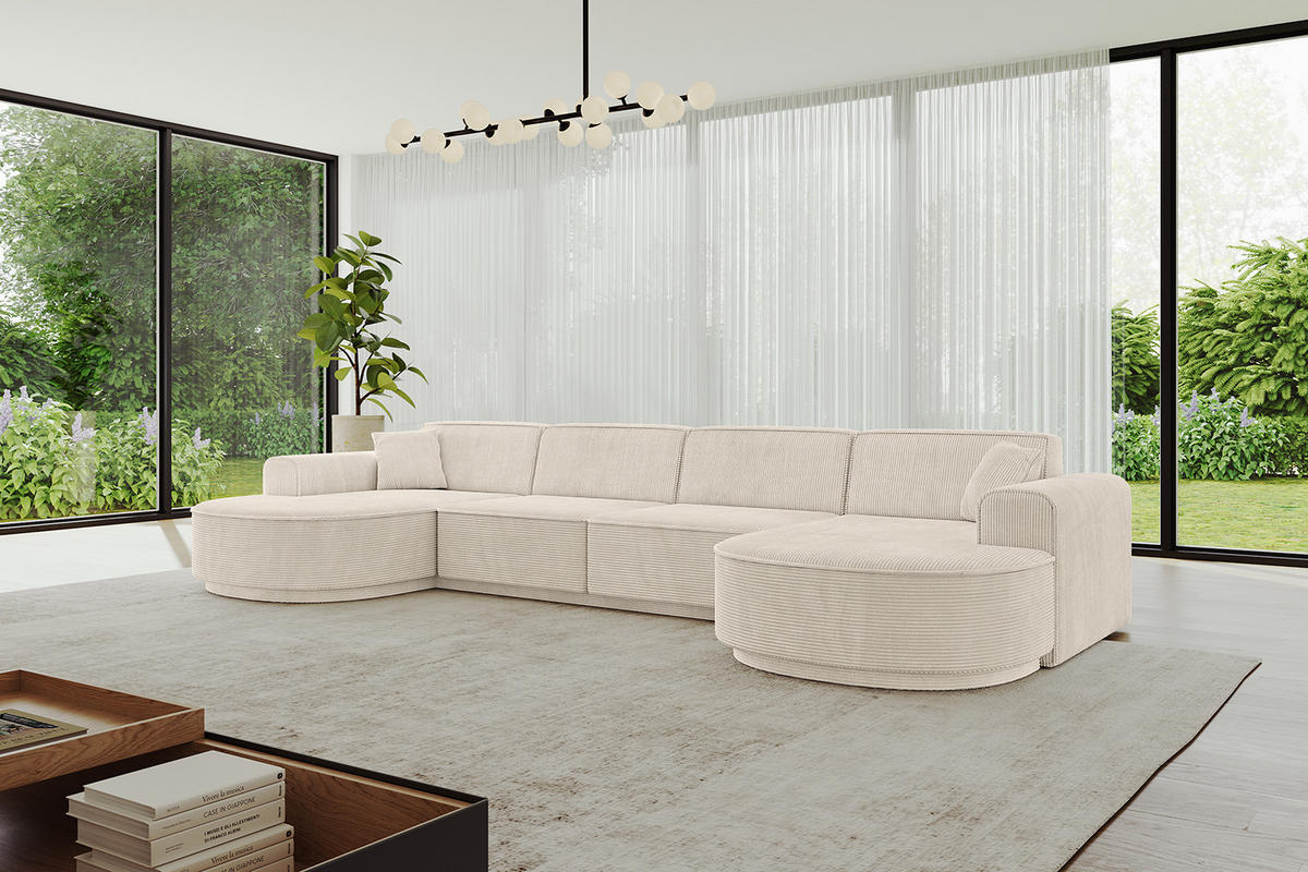 WOHNLANDSCHAFT MARI-U2 - 380x163x81 cm Beige Cord - Beige/Schwarz, Holzwerkstoff/Kunststoff (380/81/163cm) - ALTDECOR