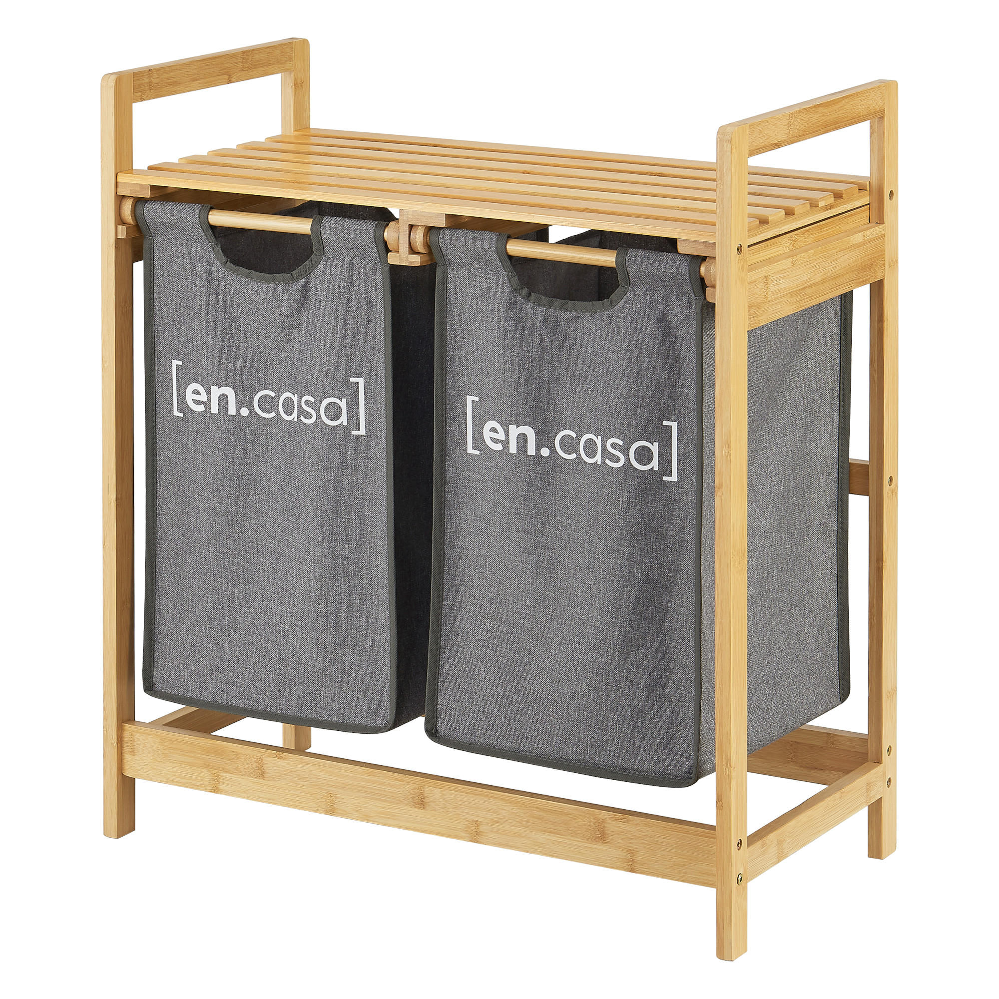 WÄSCHEREGAL Kärkölä - Naturfarben/Grau, Holz/Textil (63.5/73/33cm) - [en.casa]