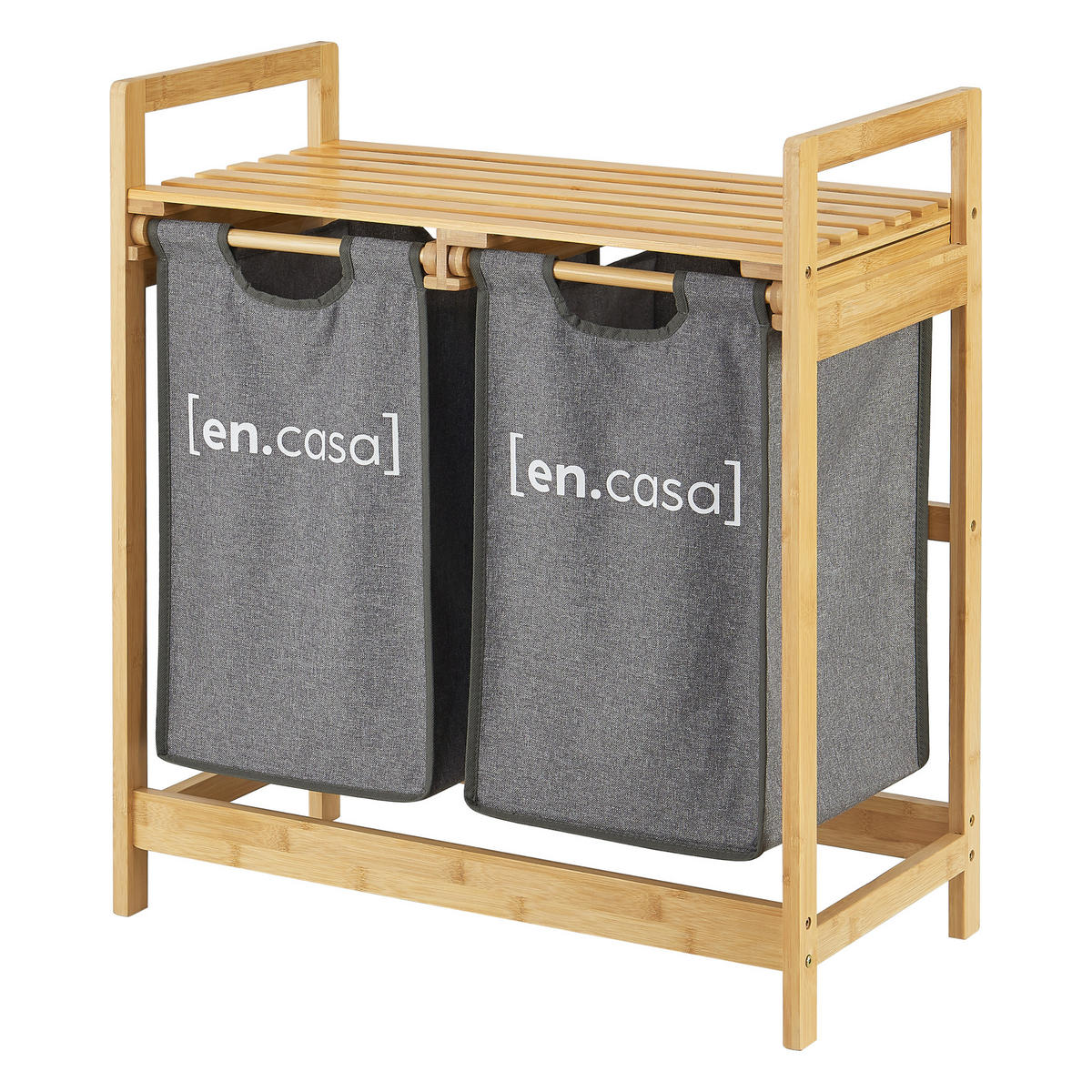 WÄSCHEREGAL Kärkölä - Naturfarben/Grau, Holz/Textil (63.5/73/33cm) - [en.casa]