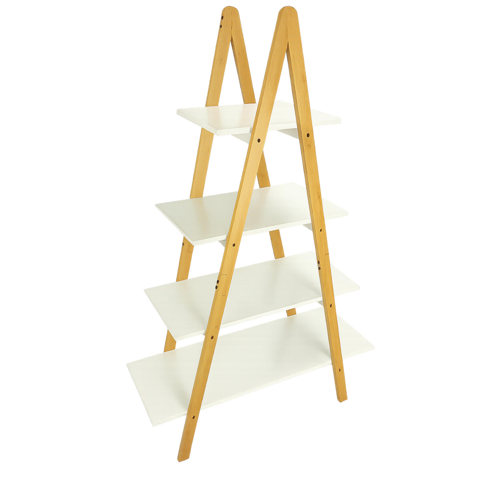 REGAL Bambus Holzoptik Weiß Naturfarben 4 Ebenen 80/30/116 cm - Weiß/Naturfarben, Holzwerkstoff (80/116/30cm) - Begryf