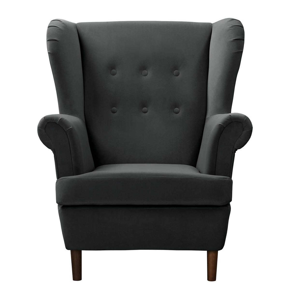 OHRENSESSEL - Dunkelgrau/Dunkelbraun, Textil (85/101/89cm) - home24