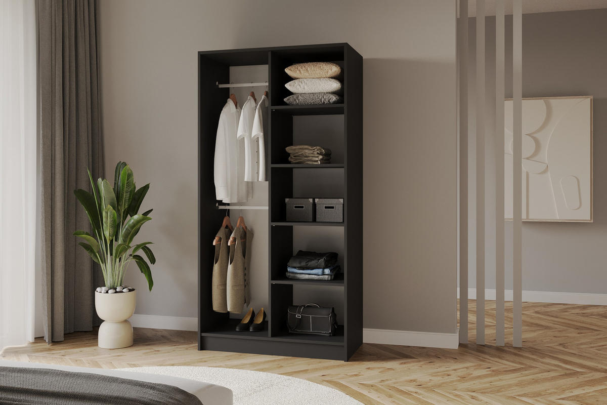 KLEIDERSCHRANK - LUSSO - 102 - Schwarz - Schwarz, Holzwerkstoff (102/200/51cm) - ALTDECOR