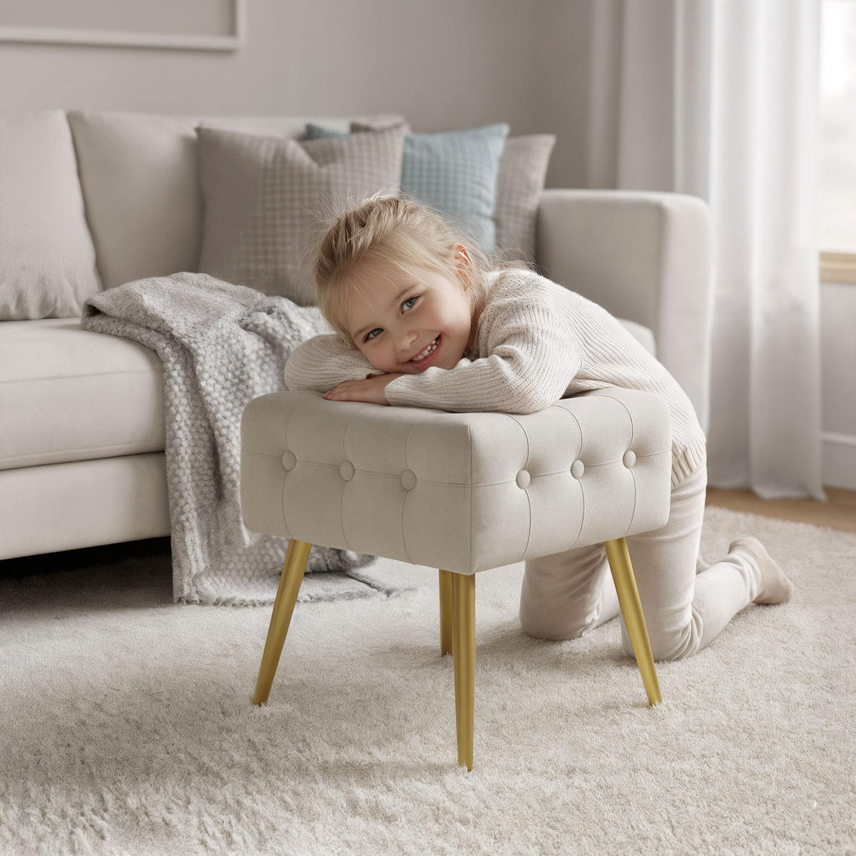 SITZHOCKER QUADRA, Beige, T40xB40xH42 - Beige, Holz (40/42/40cm) - Milordbikes