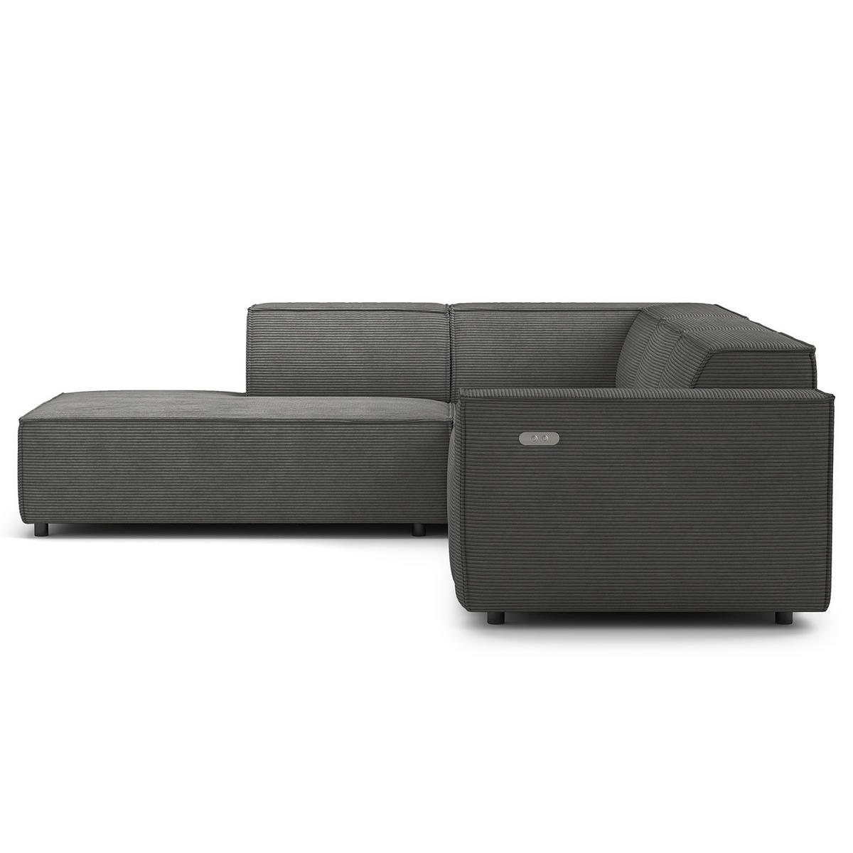 ECKSOFA mit Ottomane - Anthrazit/Schwarz, Kunststoff/Textil (260/234cm) - home24