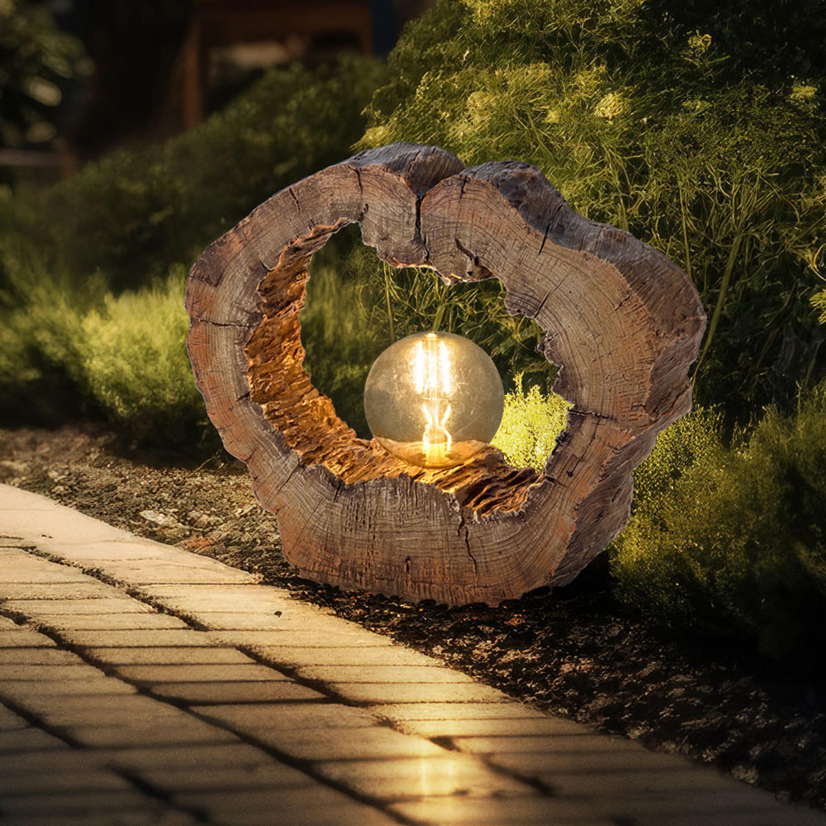 LED AUSSENLEUCHTE Baumscheibe Holzoptik Braun 2er Set - Braun, Kunststoff (30.5/8.5/25.5cm) - Globo Lighting