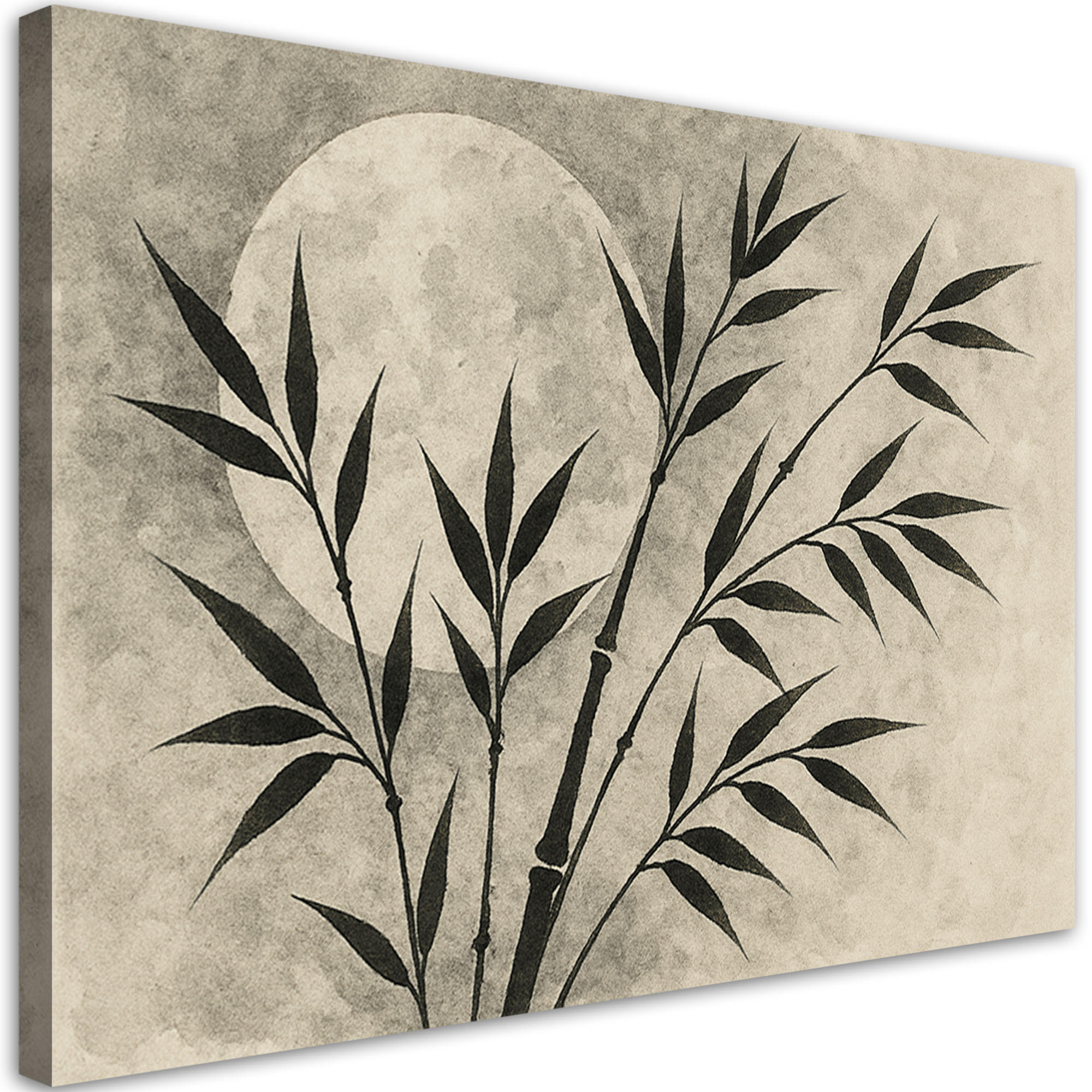 LEINWANDBILD Bambus Minimalismus Monochromatisch Mond 60x40cm - Grau, Textil (60/40cm) - Feeby