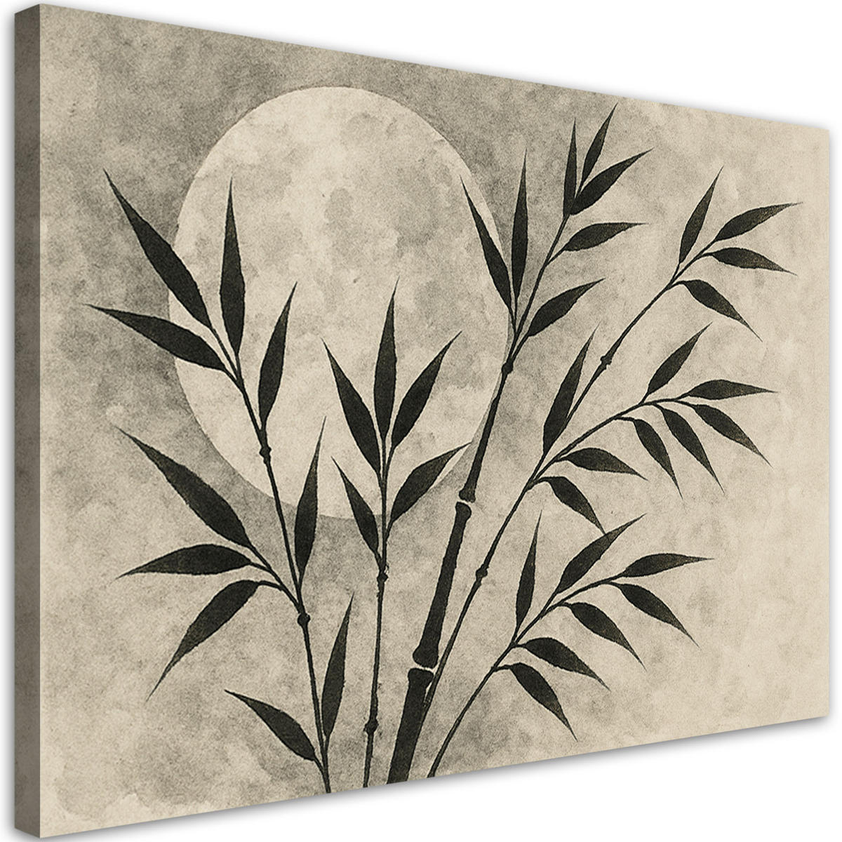 LEINWANDBILD Bambus Minimalismus Monochromatisch Mond 60x40cm - Grau, Textil (60/40cm) - Feeby