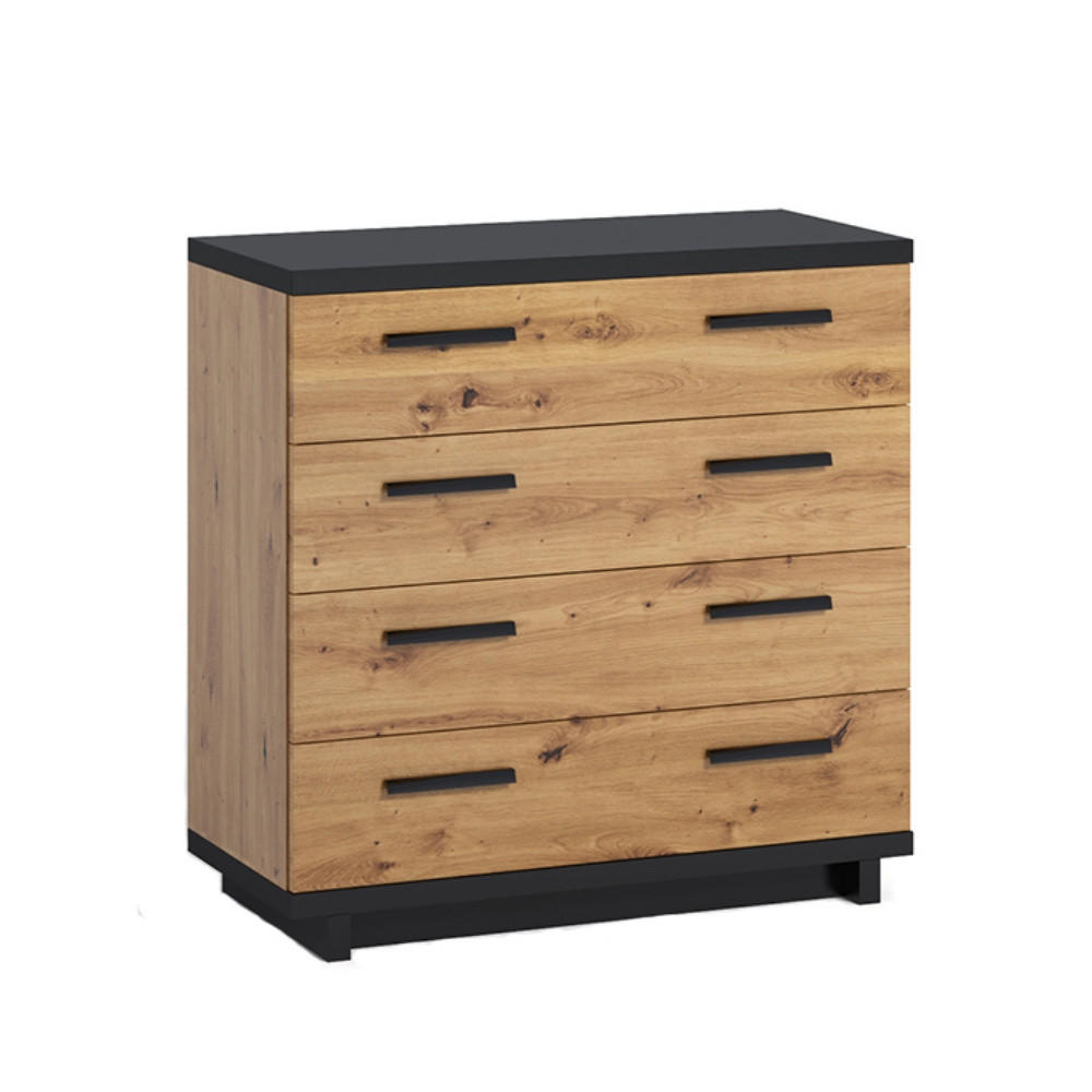 KOMMODE Zonda 90/90/40 mit vier Schubladen - Schwarz/Eiche Artisan, Holzwerkstoff/Kunststoff (90/90/40cm) - Ravio