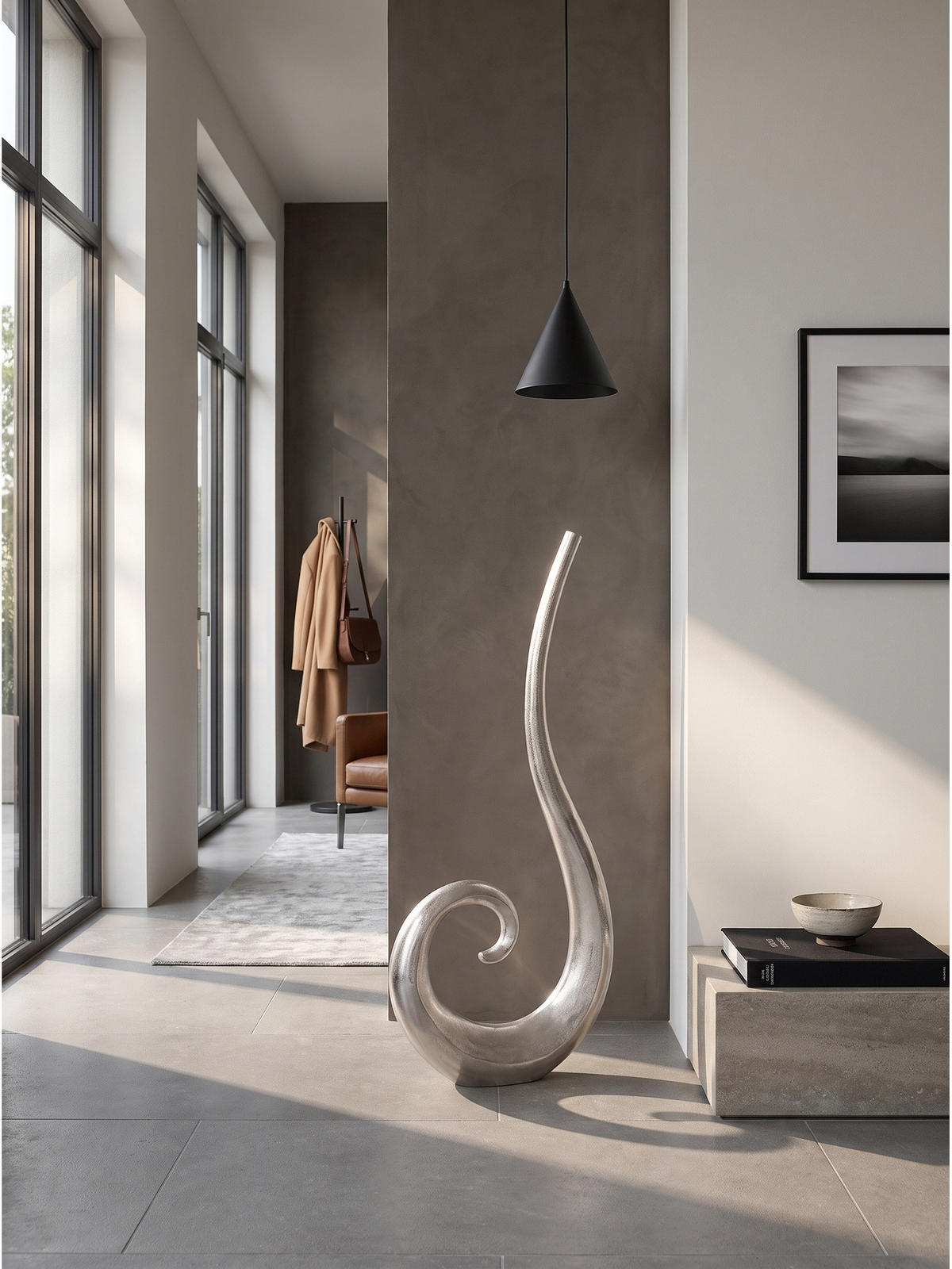 BODENVASE BAVENO, Aluminium, handgefertigt, Silber, 48 x 10 x 100 cm - Silberfarben, Metall (100cm) - KADIMA DESIGN