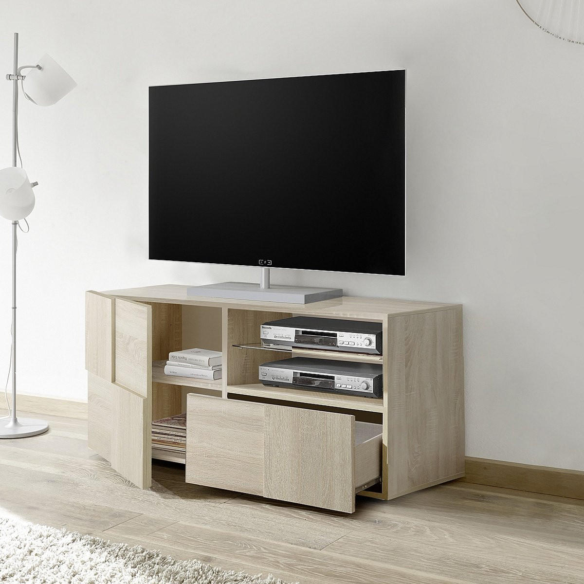 TV-MÖBEL klein 1 Tür und 1 Schublade L121 cm - Dama - Eichefarben, Holzwerkstoff (42/57/121cm) - Calicosy