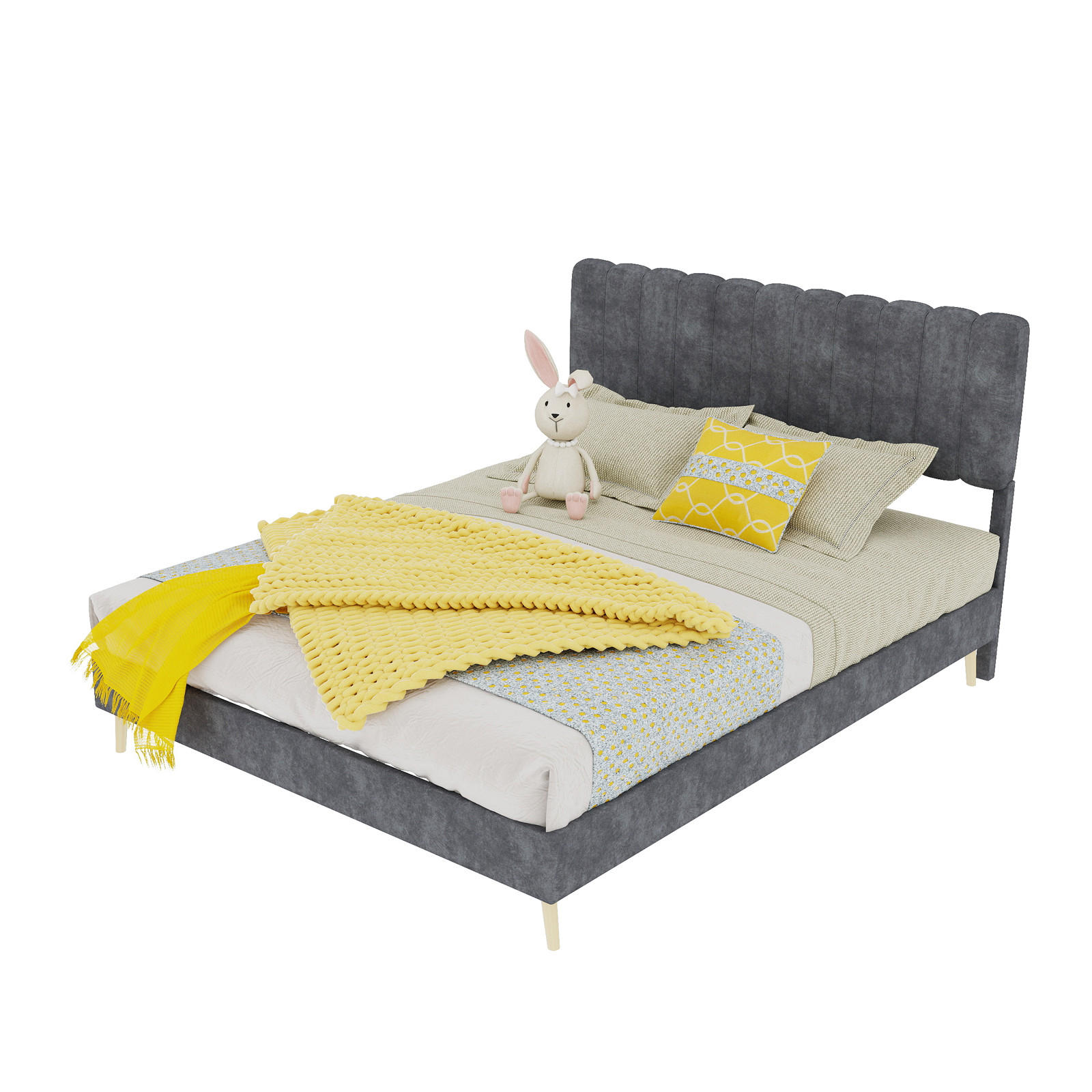POLSTERBETT 140/200 cm DE-32951 mit hohem Kopfteil und Matratze Grau - Grau, Metall (140/200cm) - ComfortXL