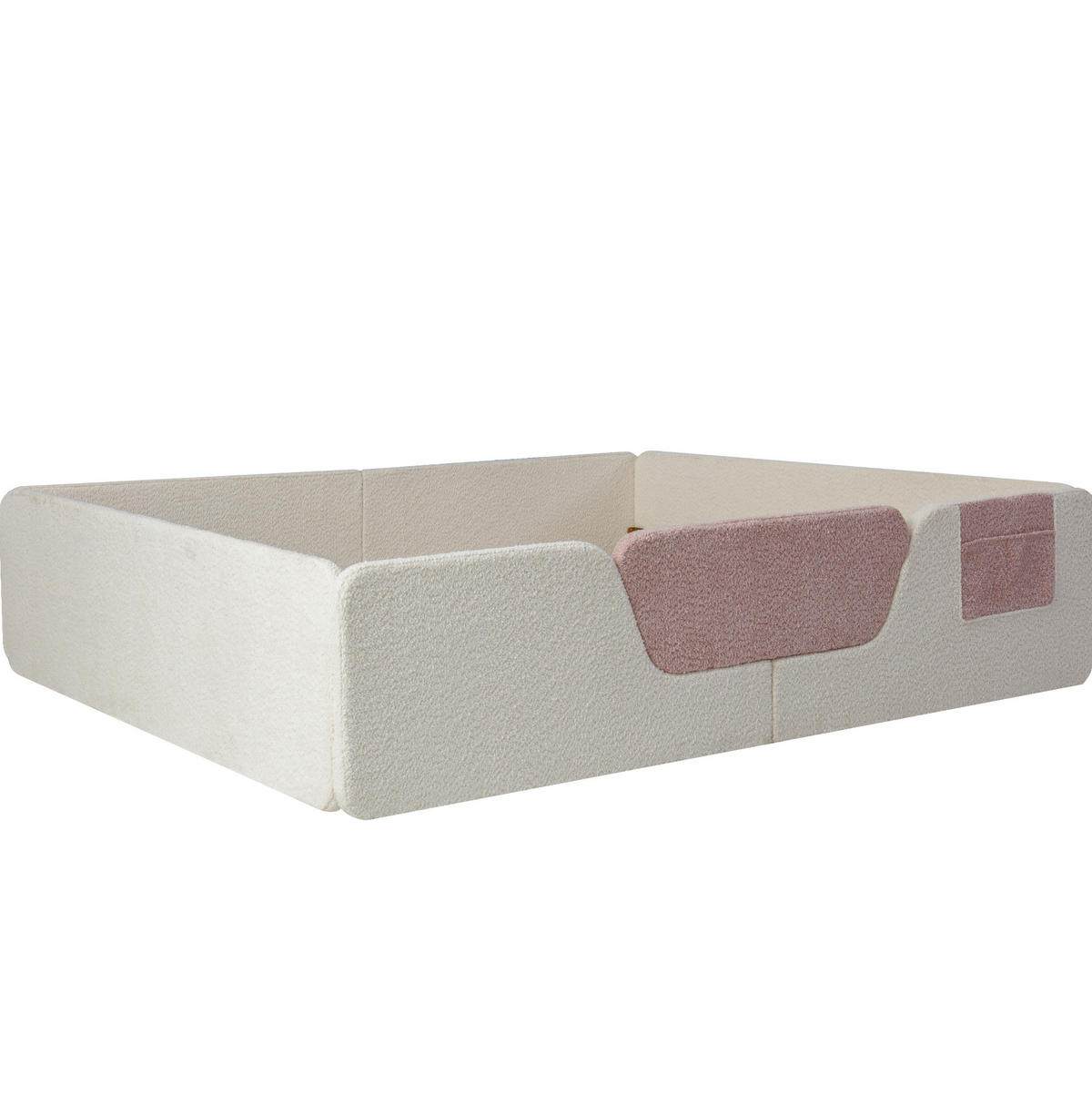 KINDERBETT aus Samt und MDF 140x190 cm Beige mit abnehmbaren Seitengittern und Stofftasche - Beige, Textil (140/190cm) - IVMEU