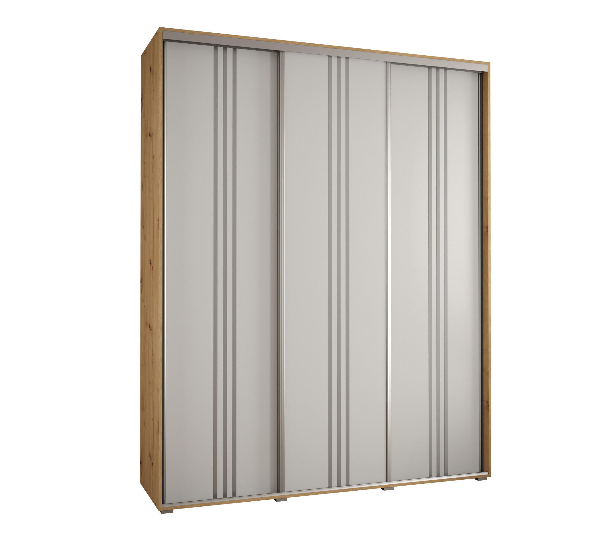 Abiks Möbel Schwebetürenschrank Eiche Artisan, Weiß, Silber 190x235x60 cm