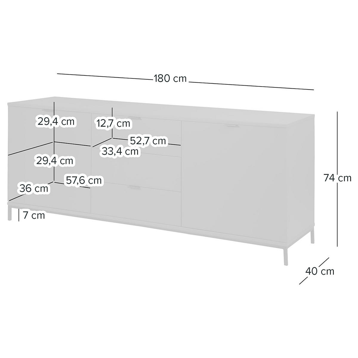 SIDEBOARD - Dunkelgrau, 180 cm - Dunkelgrau/Schwarz, Holzwerkstoff (180/74/40cm) - home24