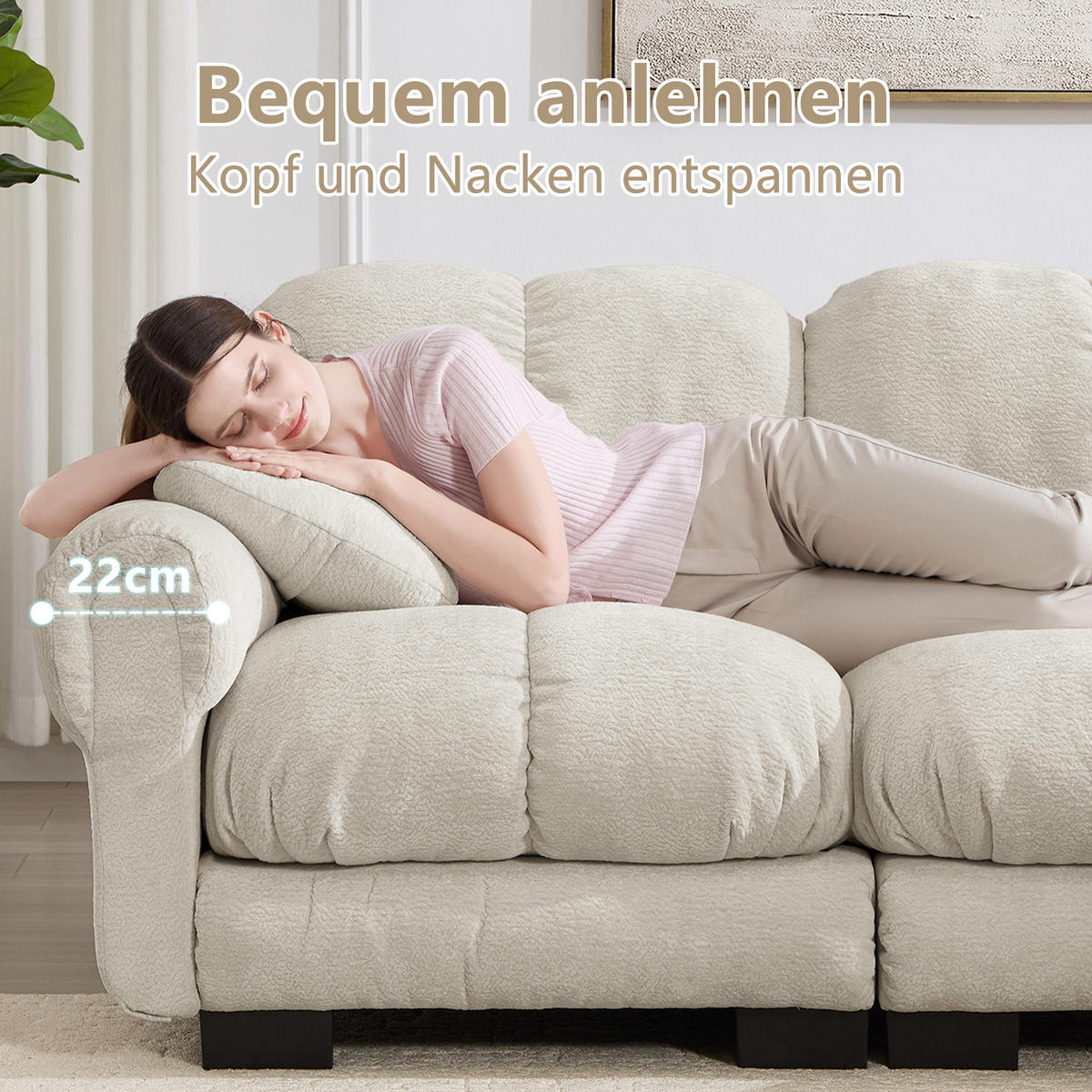 ECKSOFA 330/149/90 cm Hellkhaki Cord mit mobiler Ottomane und 2 kleinen Dekokissen - Kaschmir/Graubraun, Textil (330/149cm) - Oxeza