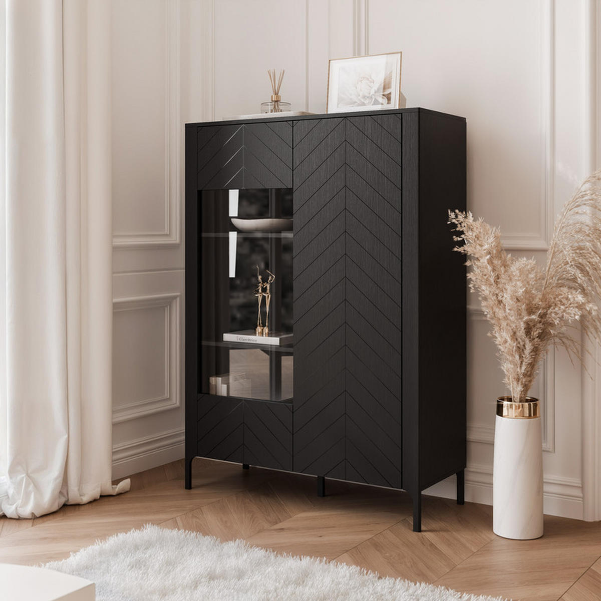 VITRINE LORIEN 103 cm Schwarz - Schwarz, Holzwerkstoff/Metall (103/145.1/40.6cm) - Idohome