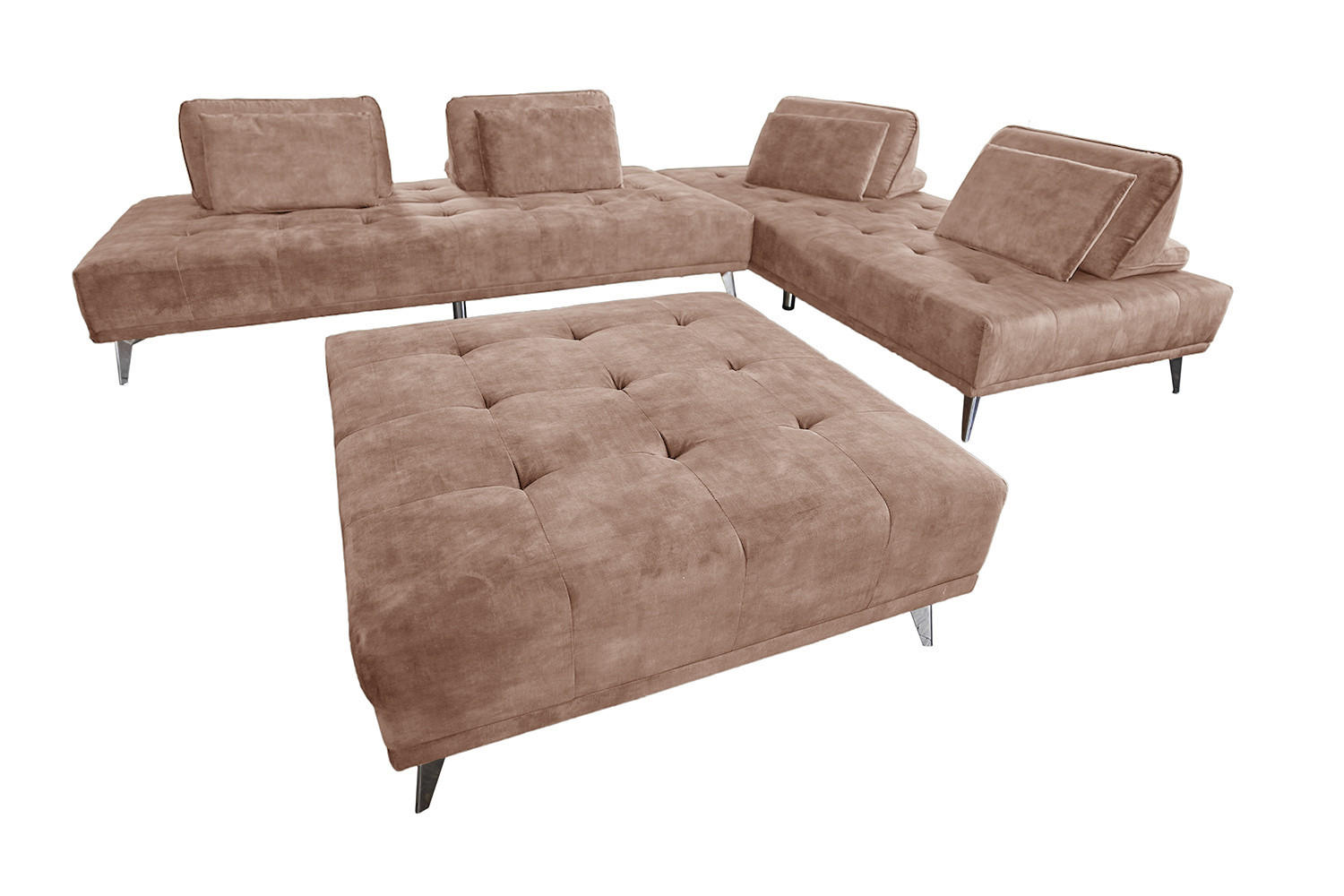 MODULSOFA MIT HOCKER WIOLO Taupe Velvet - Taupe/Silberfarben, Textil/Metall (350/80/350cm) - KAWOLA