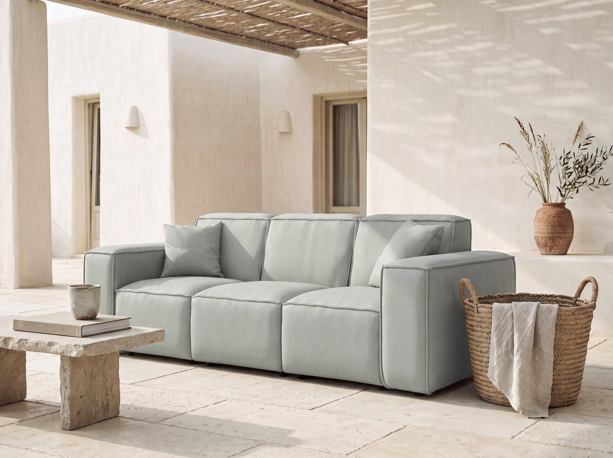 GARTENSOFA Lorento Outdoor 3-Sitzer, Hellgrau Kunstleder 251/73/92 cm - Hellgrau, Textil (251/73/92cm) - WFL GROUP