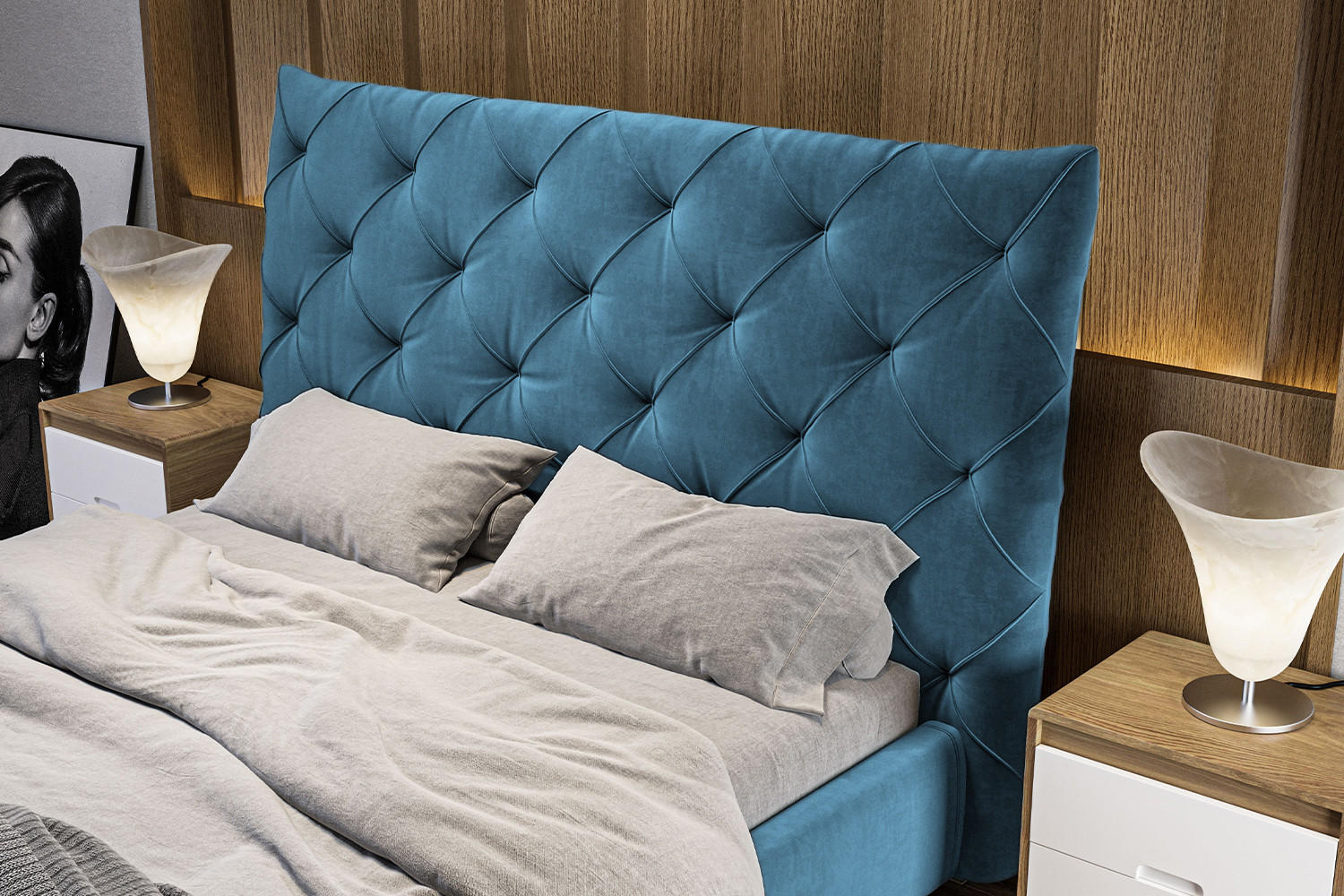 POLSTERBETT ANNY Petrol Massivholz - Petrol, Textil (140/200cm) - KAWOLA