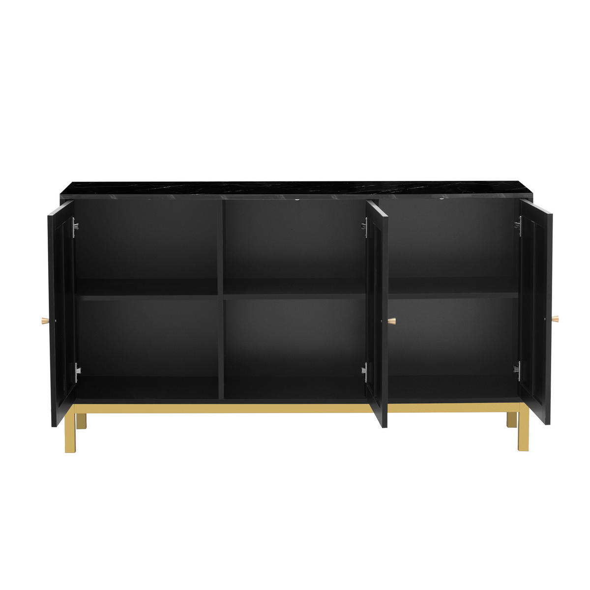 SIDEBOARD 140 cm in Weiß & Marmor-Optik 3 Türen - Schwarz, Holzwerkstoff (140/80/40cm) - Urban Meuble