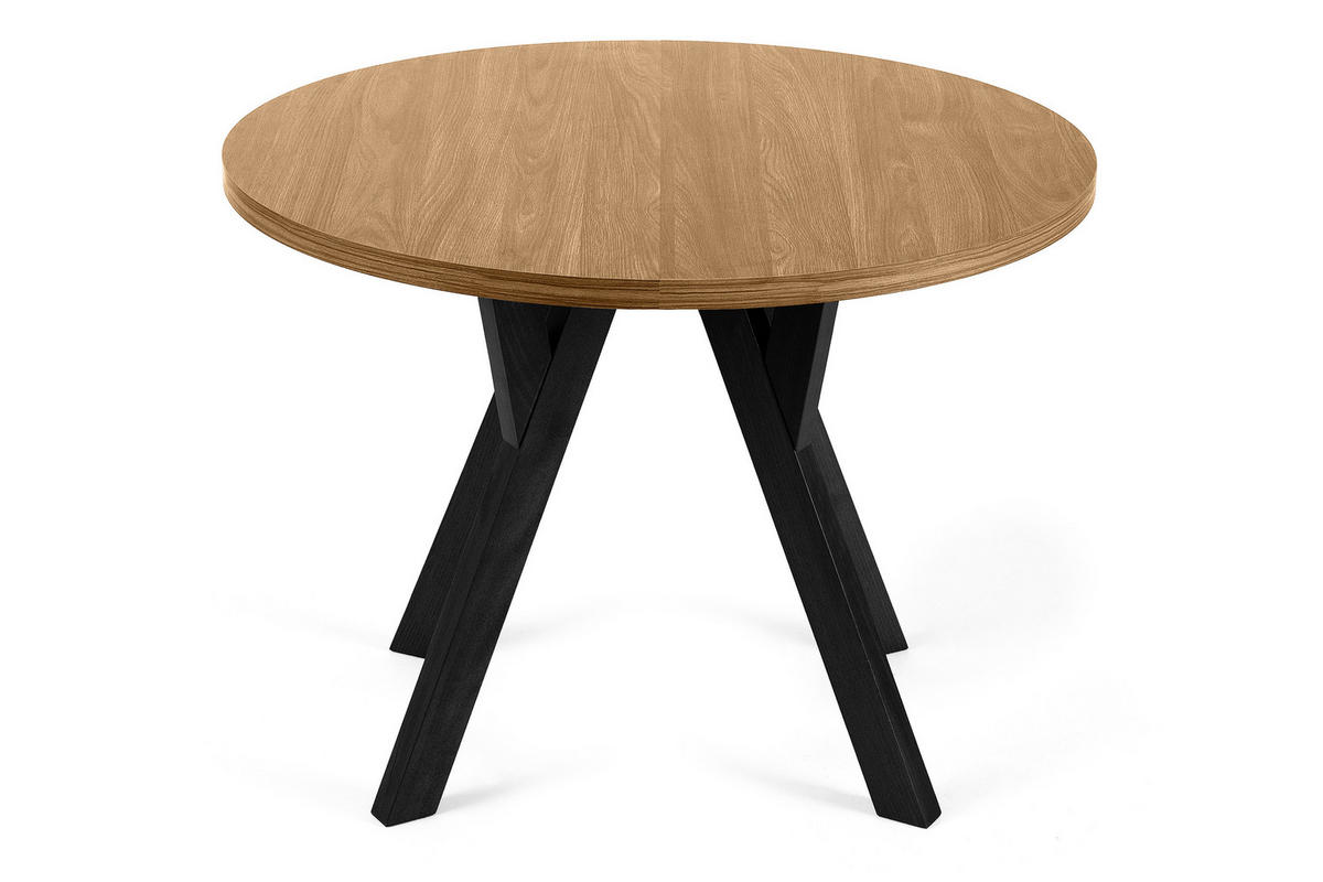 ESSTISCH INDAGA Ausziehbar 100-180cm Rund, Goldene eiche/schwarz - Eichefarben/Schwarz, Holz (100/180/75cm) - KONSIMO®