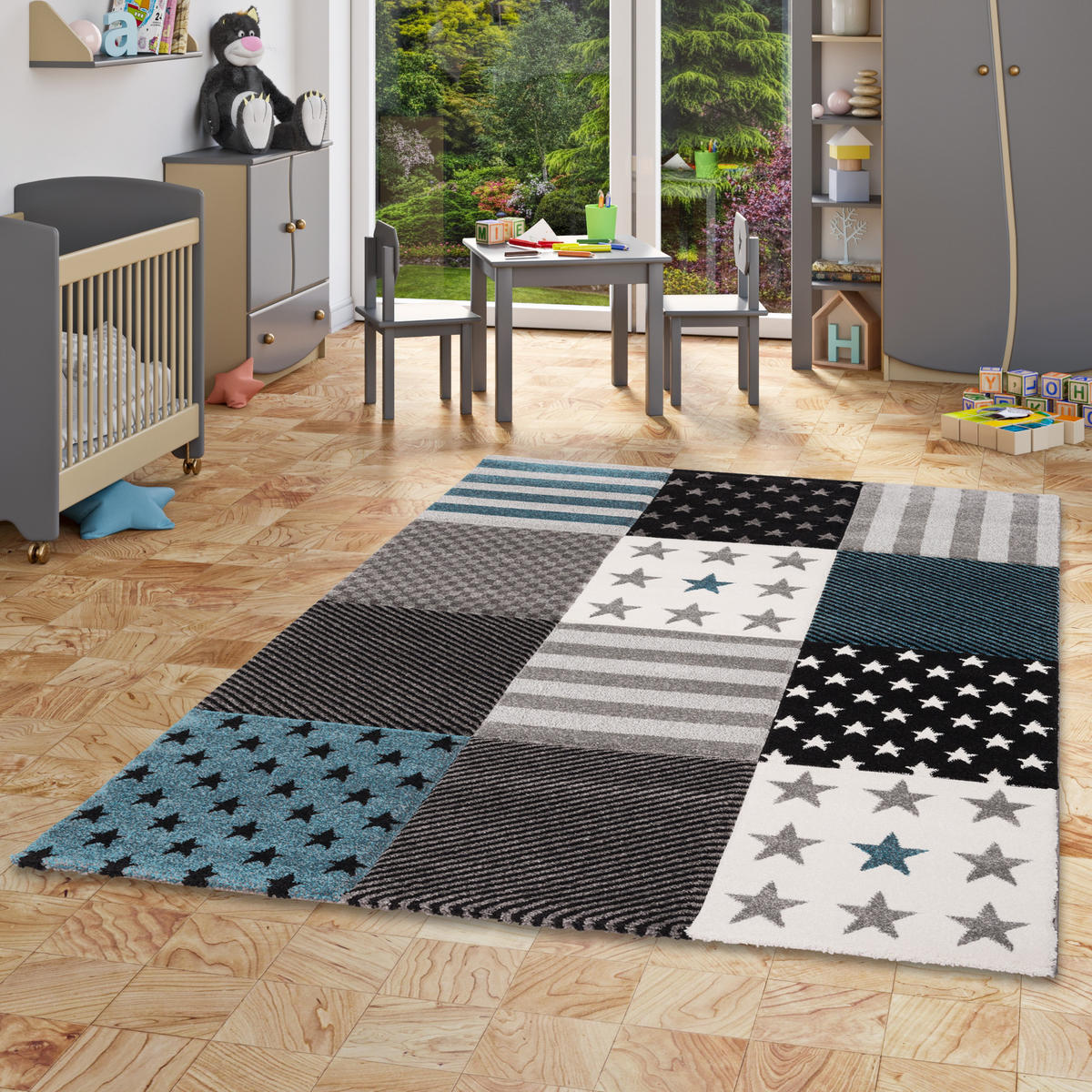 KINDER UND JUGEND TEPPICH MAUI STERNE - Türkis/Grau, Textil (80/150cm) - Pergamon