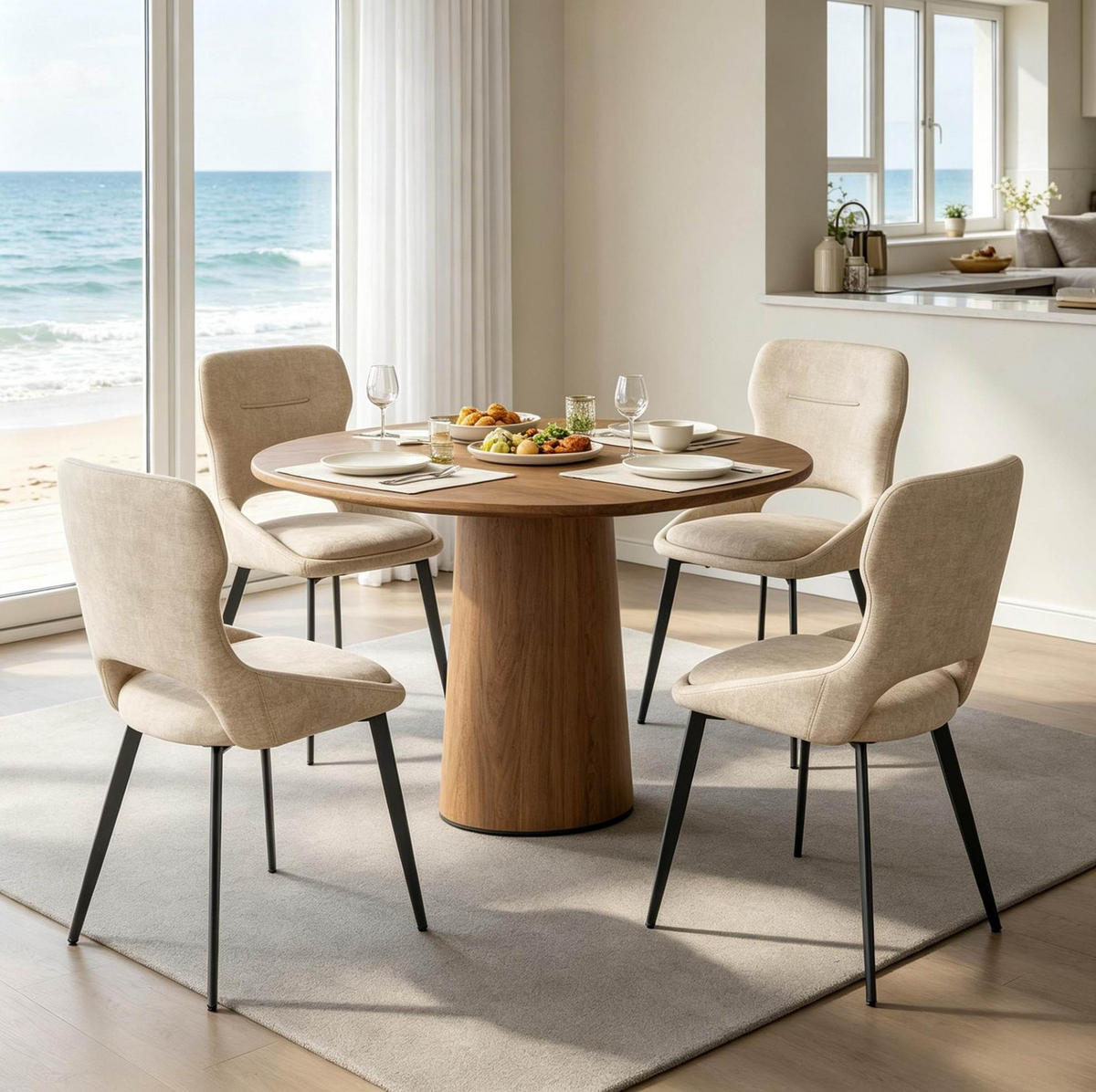 ESSSTUHL 4er-Set mit Armlehnen 43 x 40 x 86 cm Khaki - Beige, Metall (40/86/43.1cm) - Meubliv