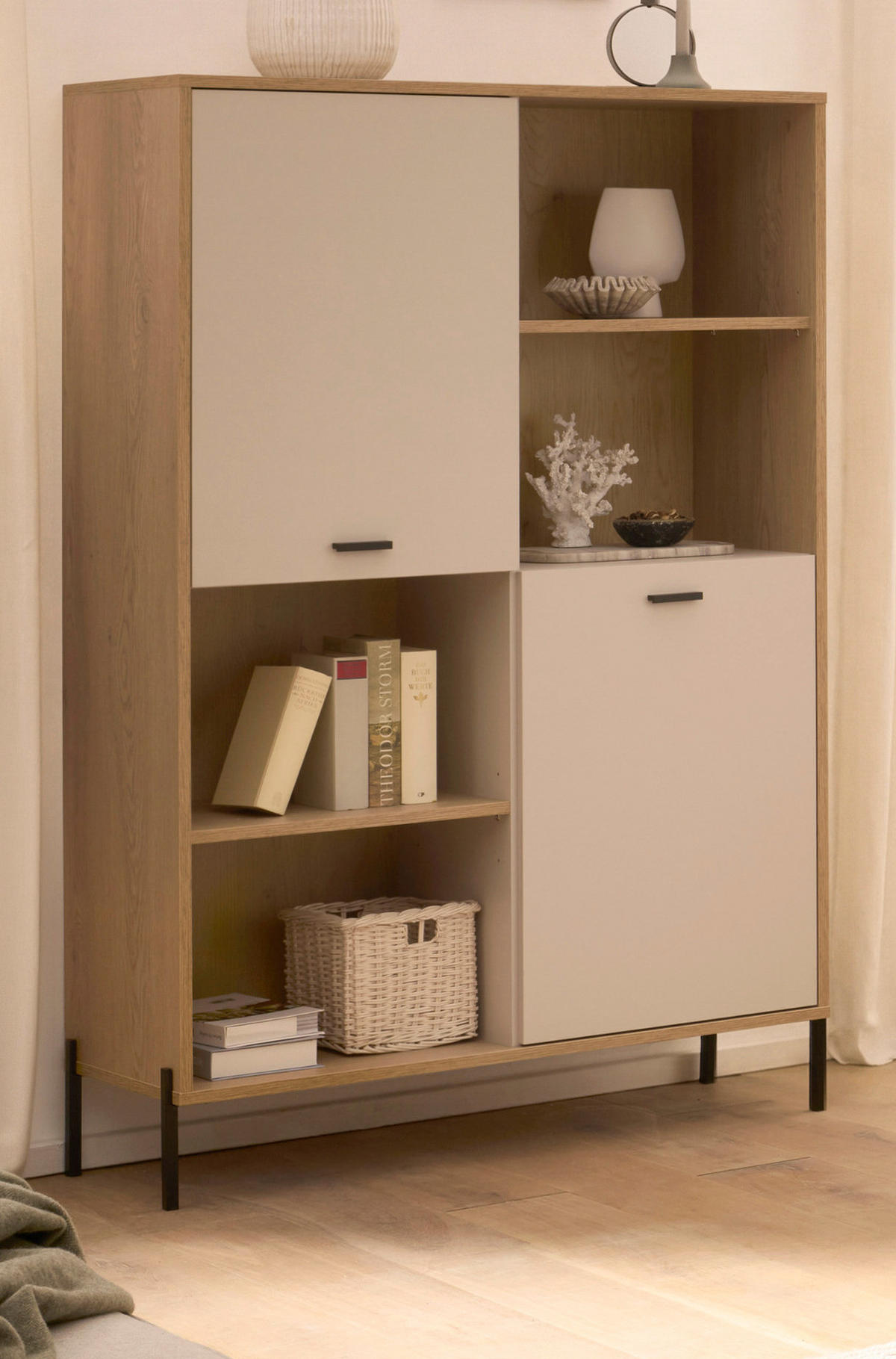 REGALSCHRANK Kaschmir, Eiche 105 x 160 cm, HIGHBOARD mit Soft-Close - Kaschmir/Eichefarben, Holzwerkstoff/Metall (105/160/40cm) - Furn.Design
