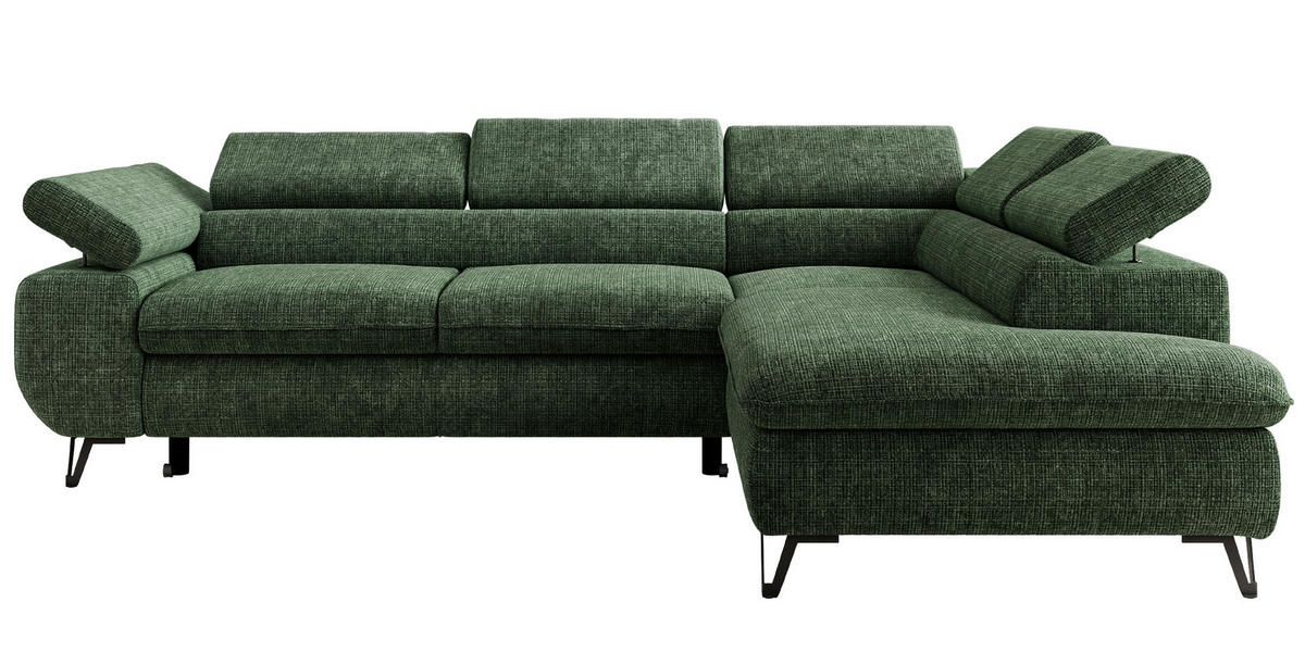 ECKSOFA PABLO L Dunkelgrün Schenille grob gewebt - Rechts Seite - Dunkelgrün/Schwarz, Textil/Metall (273/208cm) - MKS