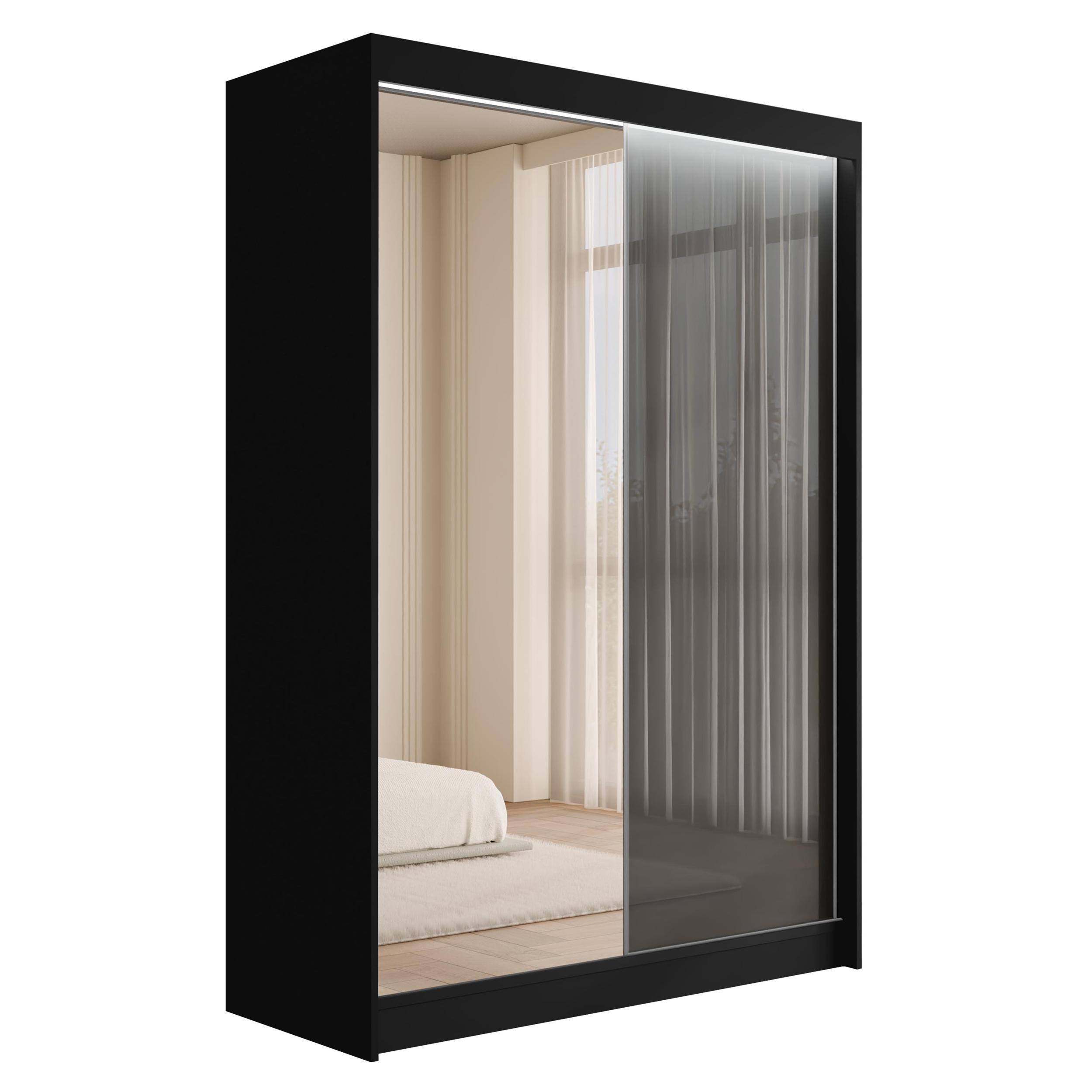 KLEIDERSCHRANK VESLI mit LED - 120 cm - Schwarz|Grau - Schwarz/Grau, Holzwerkstoff (120/215/61cm) - ALTDECOR