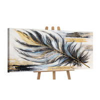 GEMÄLDE Goldene Feder auf Keilrahmen 115x50 cm - Schwarz, Holz (115/50cm) - YS-art gallery
