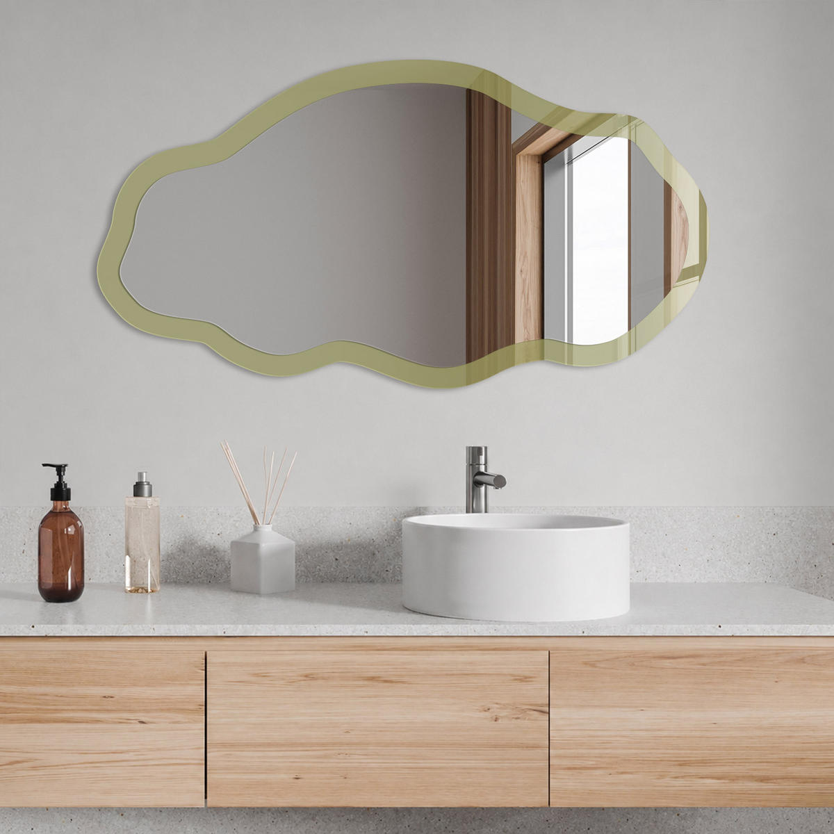 SPIEGEL 90x45 cm asymmetrisch mit Druck - Grünes Gras - Transparent, Glas (45/90/0.4cm) - TULUP