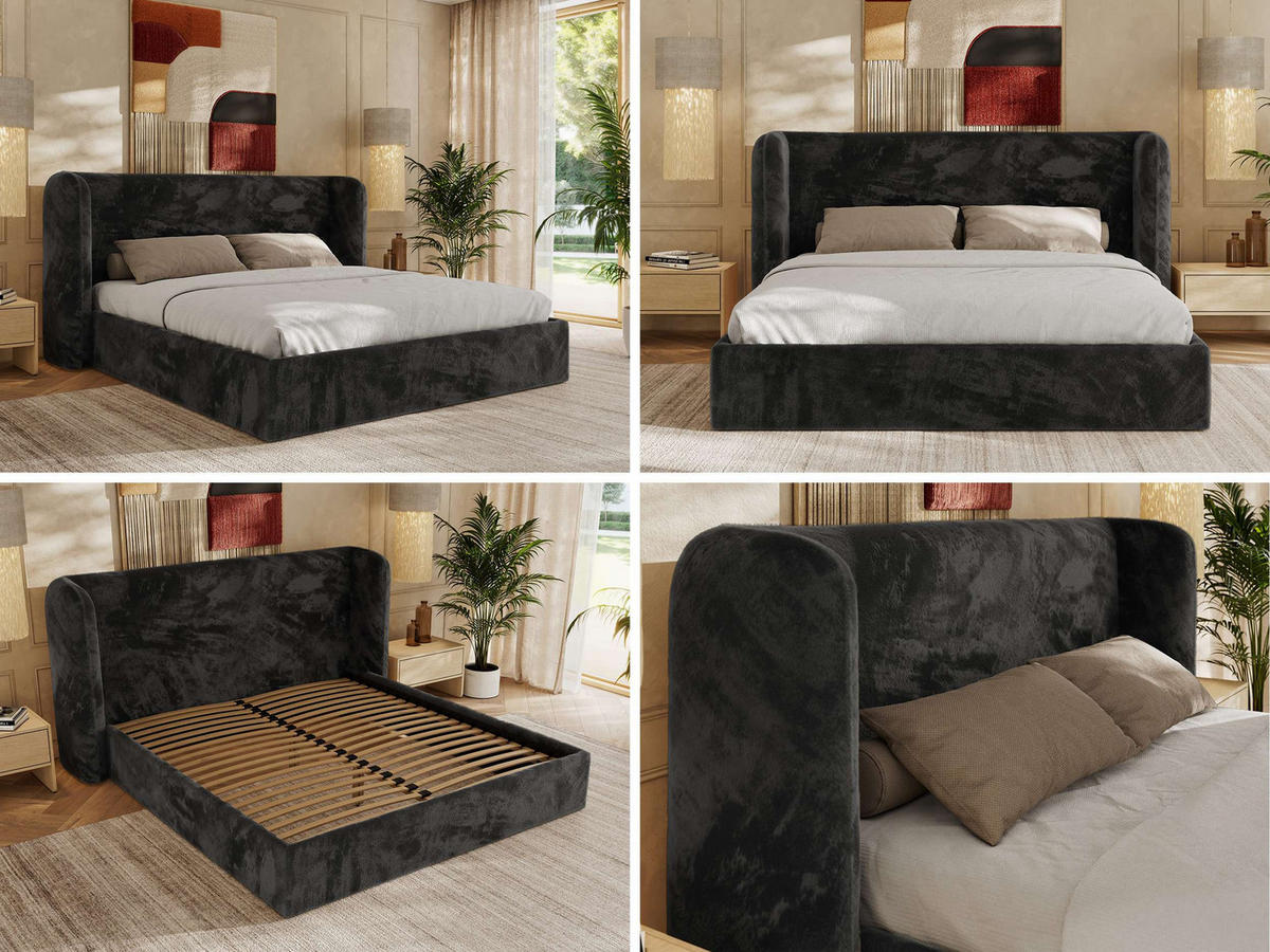 POLSTERBETT EMORA CLASSIC 180/200 - Dunkelgrau Plüsch - Schaum-Matratze - Dunkelgrau, Textil (180/200cm) - MKS