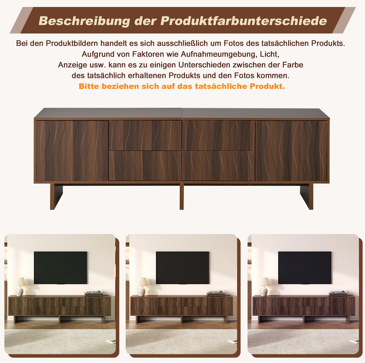 TV ormarić od iverice 180x40x56 cm tamni orah s 4 ladice, 2 vrata i valovitim dizajnom - smeđa, drvni materijal (180/56/40cm) - Modfu