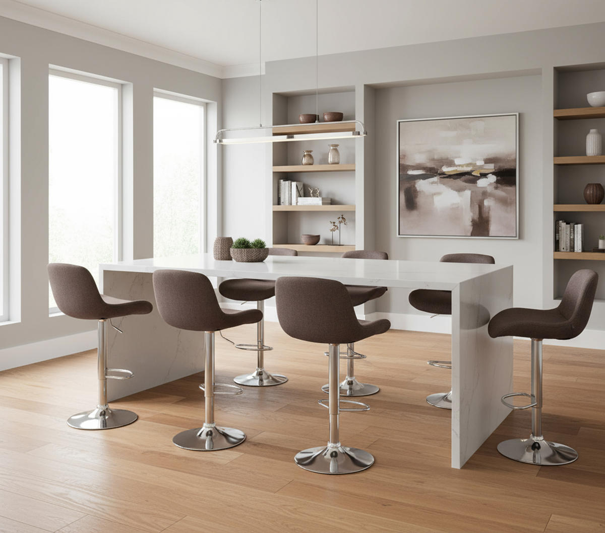 BARHOCKER 2er Set Salomon Chrom Stoff dunkelbraun - Chromfarben/Braun, Textil/Metall (50/106/52cm) - TPFLiving