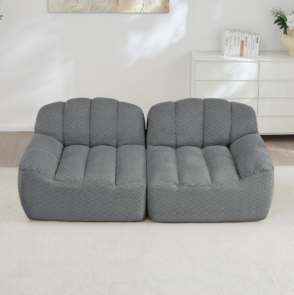 2-SITZER Sofa aus granuliertem Fleece mit modularer Form Grau - Grau, Textil (104/79/210cm) - Modenvie