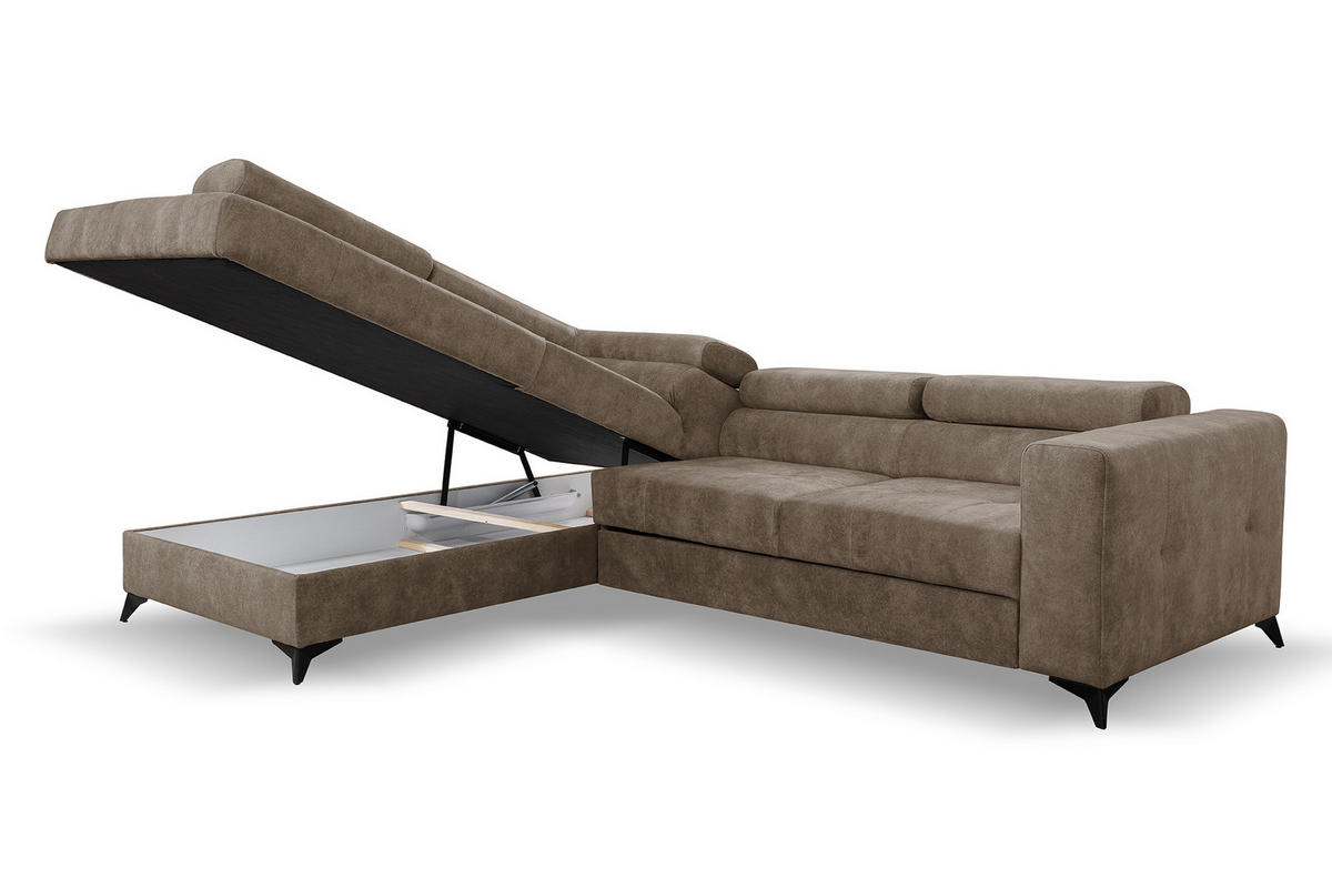 ECKSOFA Palermo L-Form mit Schlaffunktion Bettkasten 267 cm Wohnzimmer links braun - Braun, Kunststoff (106/267cm) - Margaret Hadas24
