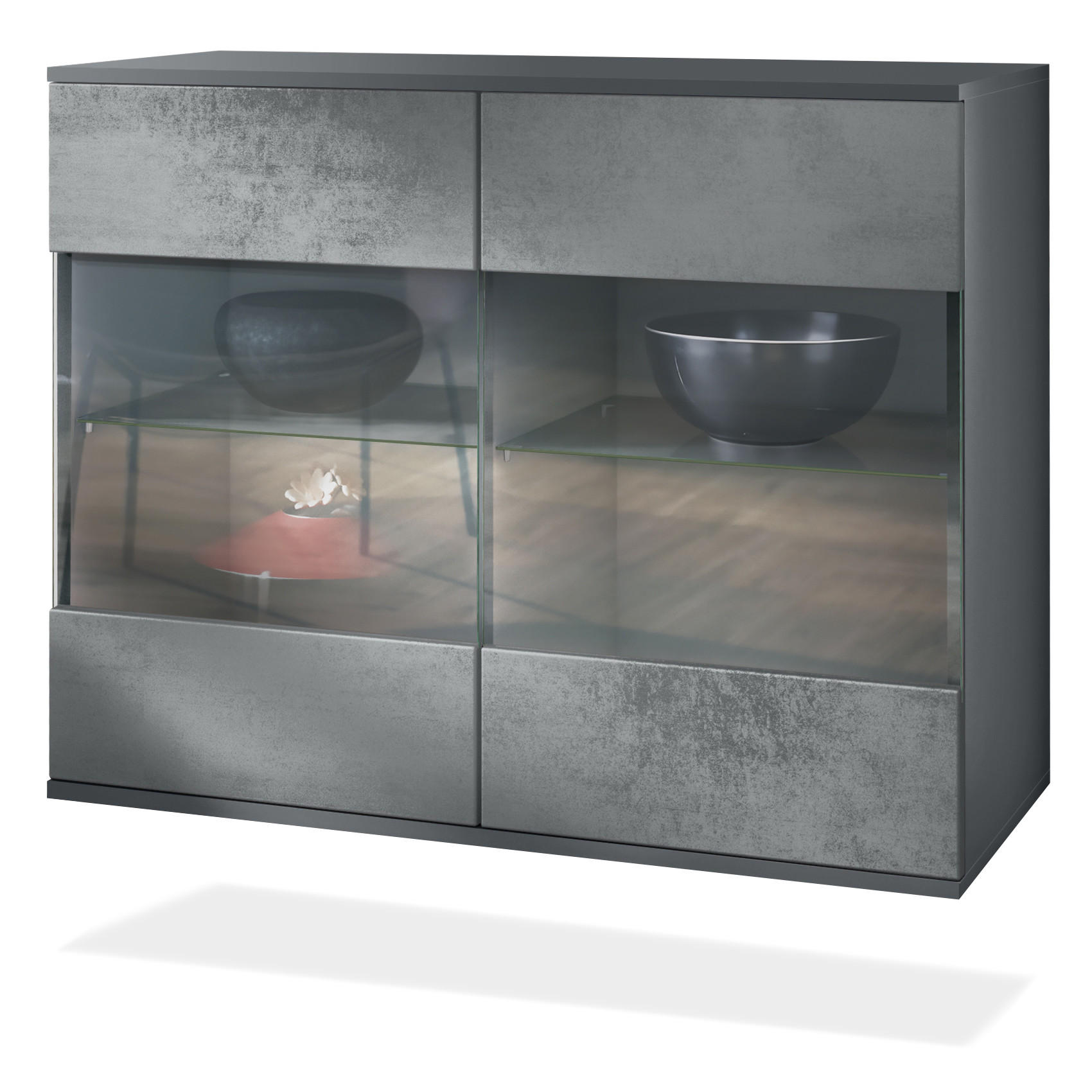 KOMMODE Bari Beton Dunkel Optik - Dunkelgrau, Holzwerkstoff (92.5/73.5/35cm) - Vladon