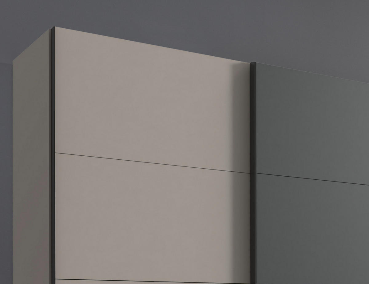 SCHWEBETÜRENSCHRANK 3-türig 270/210/65 cm, Kleiderstangen, Einlegeböden, Weiß mit Absetzungen in grauer Stahl-Optik / 22003 - Sandfarben/Anthrazit, Holzwerkstoff/Metall (270/208/65cm) - luma-home