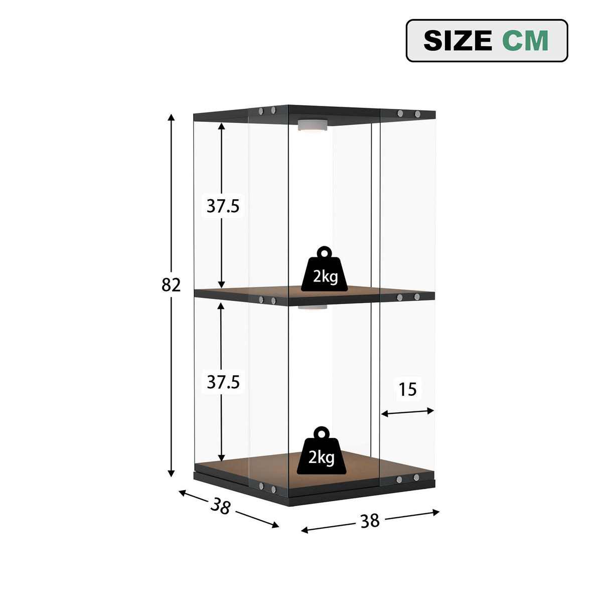 DREHVITRINE 360° mit RGB LED, 2 Ebenen, Glasvitrine schwarz für Deko - Schwarz, Glas (38/82/38cm) - SHOPENTRA