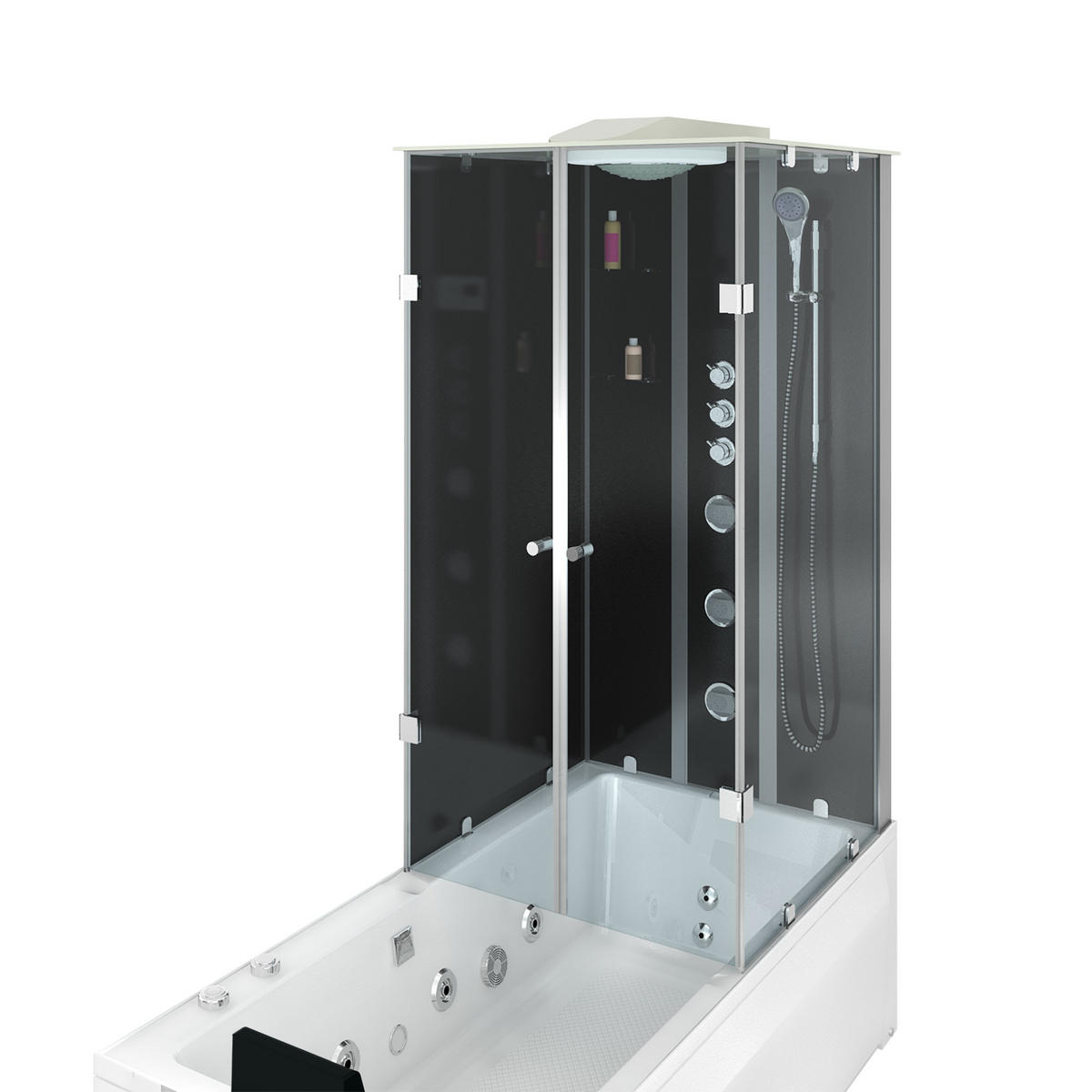 WHIRLPOOL Dusche Kombination K05-L32-WP 180x90 cm - Schwarz, Glas/Kunststoff (90/225/180cm) - AcquaVapore by Sandra Jentho