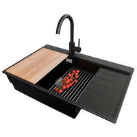 GRANITSPÜLE Sydney, 2-er set Schwarz 78/50 cm 1 Becken + Küchenarmatur 32/20 cm + Ablauf-Set + Küchenzubehörset ab 60er Unterschrank - Chromfarben/Beige, Kunststoff (78/20/50cm) - Primagran