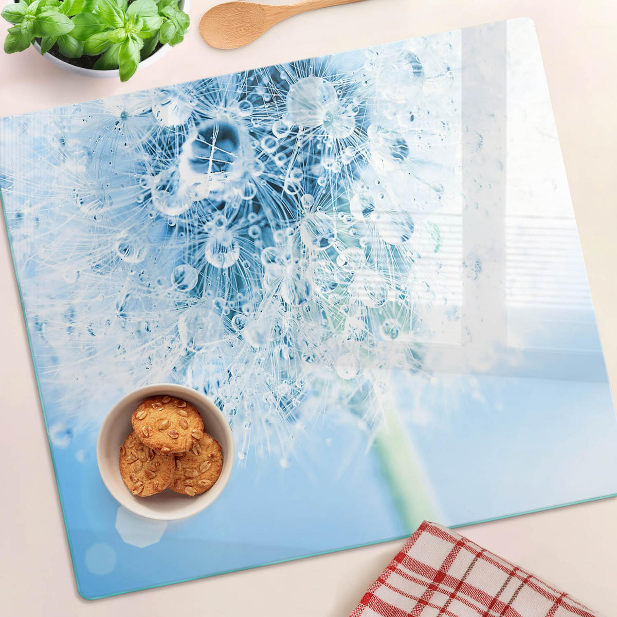 GLASPLATTE 60x52 cm Löwenzahn - Blau, Glas (60/0.4/52cm) - TULUP