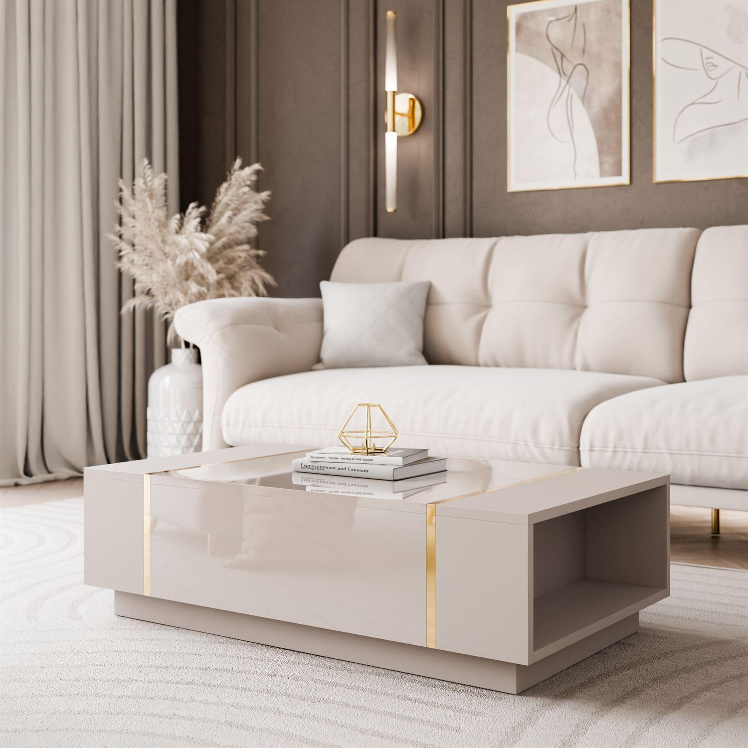 Thumbnail - Lookway Couchtisch, Kaschmir, Holzwerkstoff, 104x41.5x65 cm, Wohnzimmer, Wohnzimmertische, Couchtische