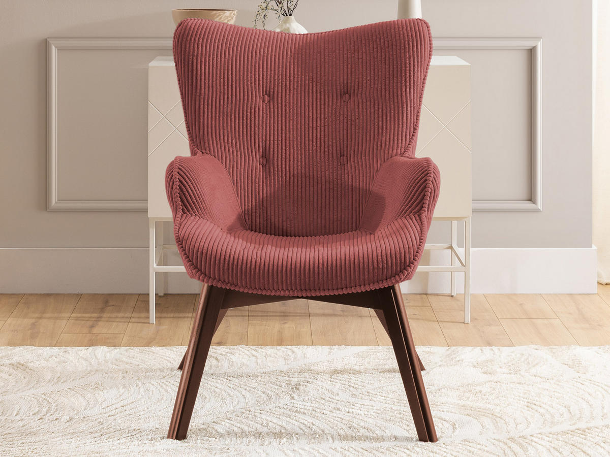 LOUNGESESSEL mit Fußhocker Lenari Terrakotta Cordstoff mit Füßen in Braun - Terra cotta/Braun, Holz/Textil (71/96/86cm) - S-Style Möbel