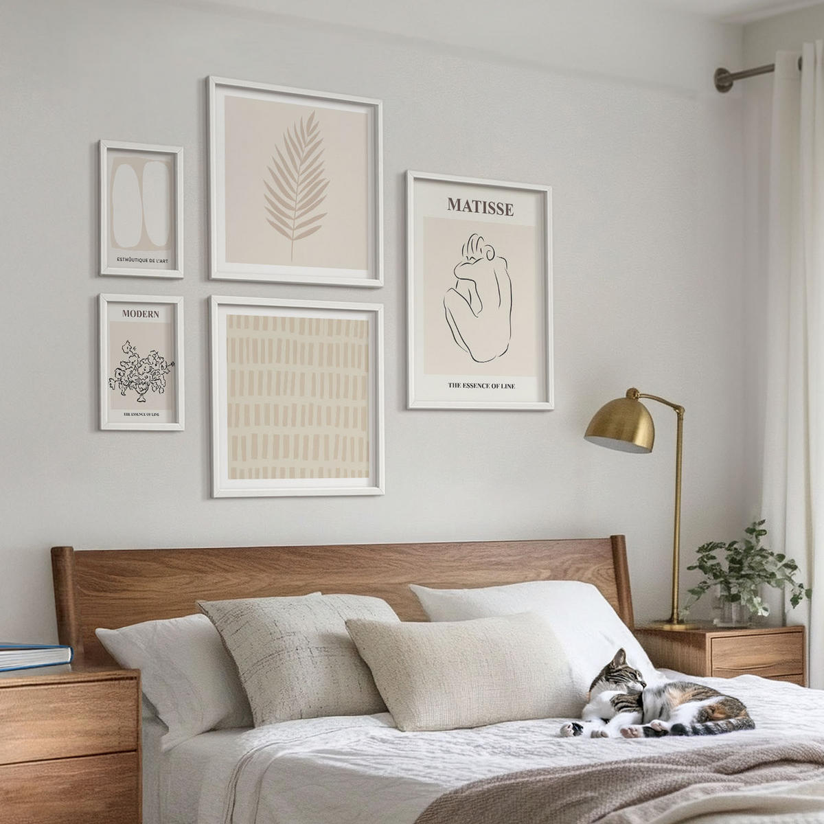 BILDER SET 5er Set - 50x50 cm & 20x30 cm & 40x60 cm Weißer Rahmen - Linien, Formen, Beige, Weiß - Weiß, Kunststoff (40/60cm) - TULUP