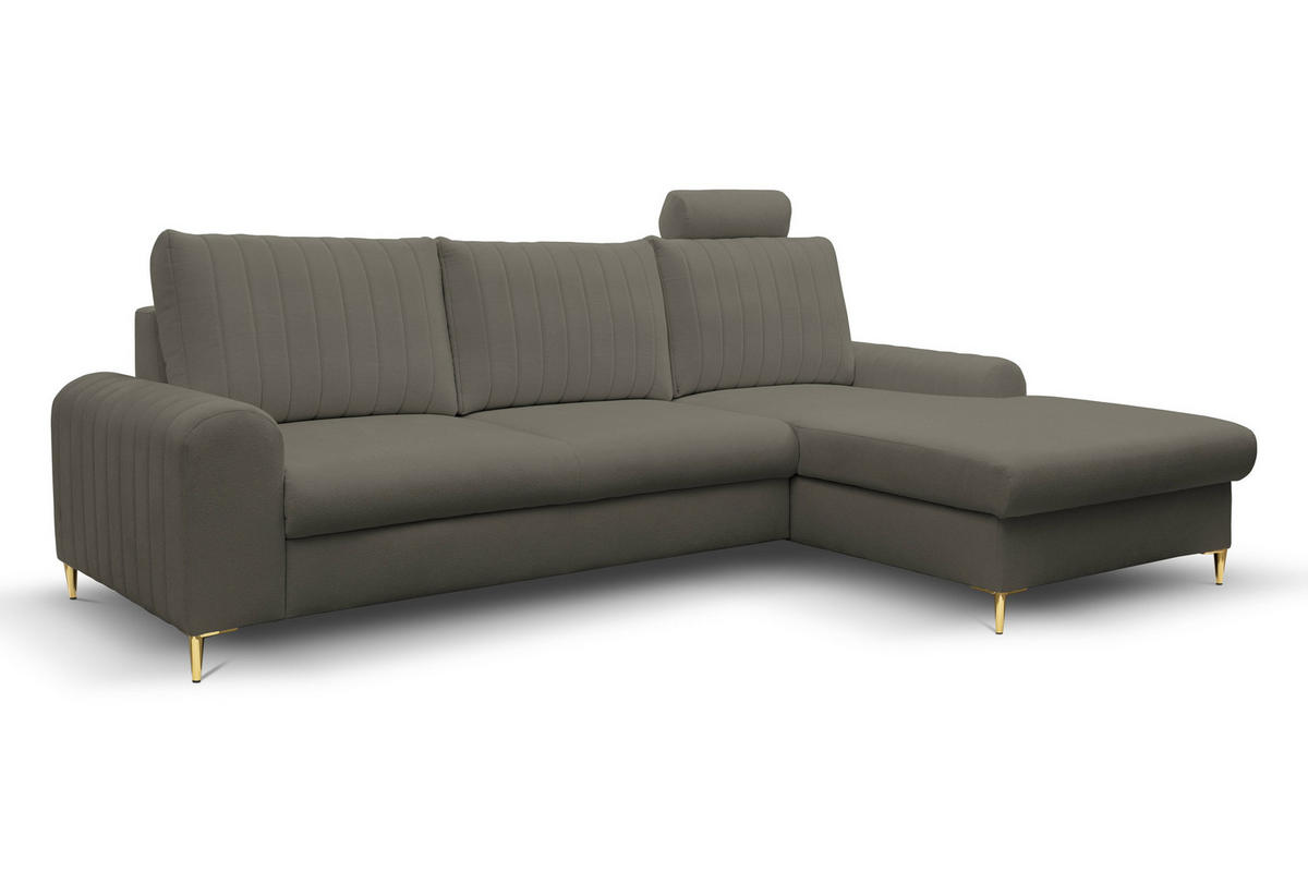 ECKSOFA VERONA R-S Grau Geflochtener Stoff mit Schlaffunktion - Grau, Holz (251/164cm) - MASSENO