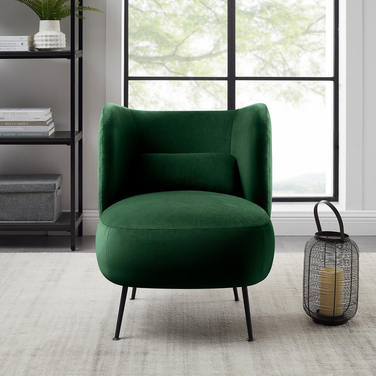 LOUNGESESSEL - Dunkelgrün/Schwarz, Textil/Metall (61/72/71cm) - home24