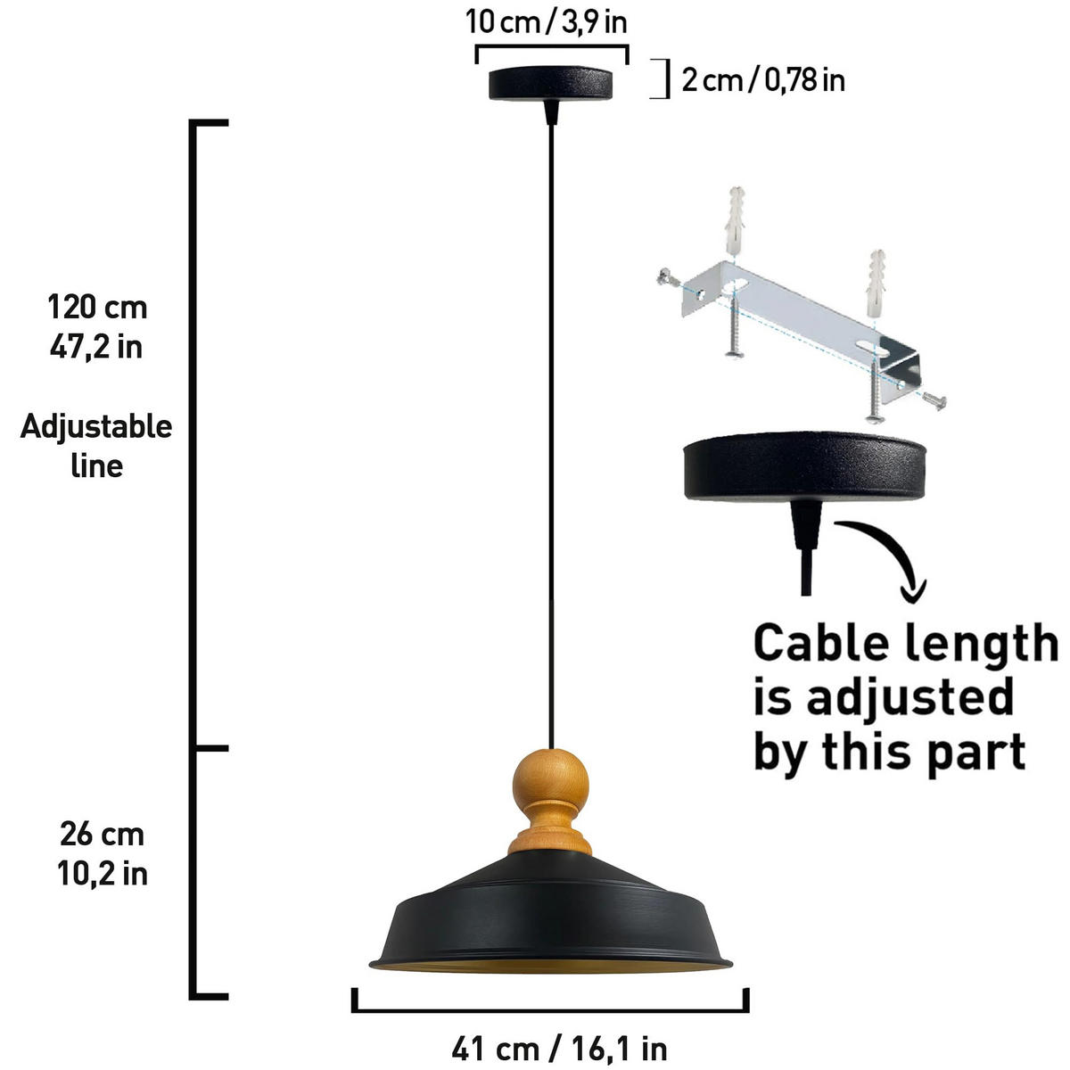 DECKENPENDELLEUCHTE Holz Asletl - Schwarz, Holz/Metall (24/40/148cm) - Bamyum