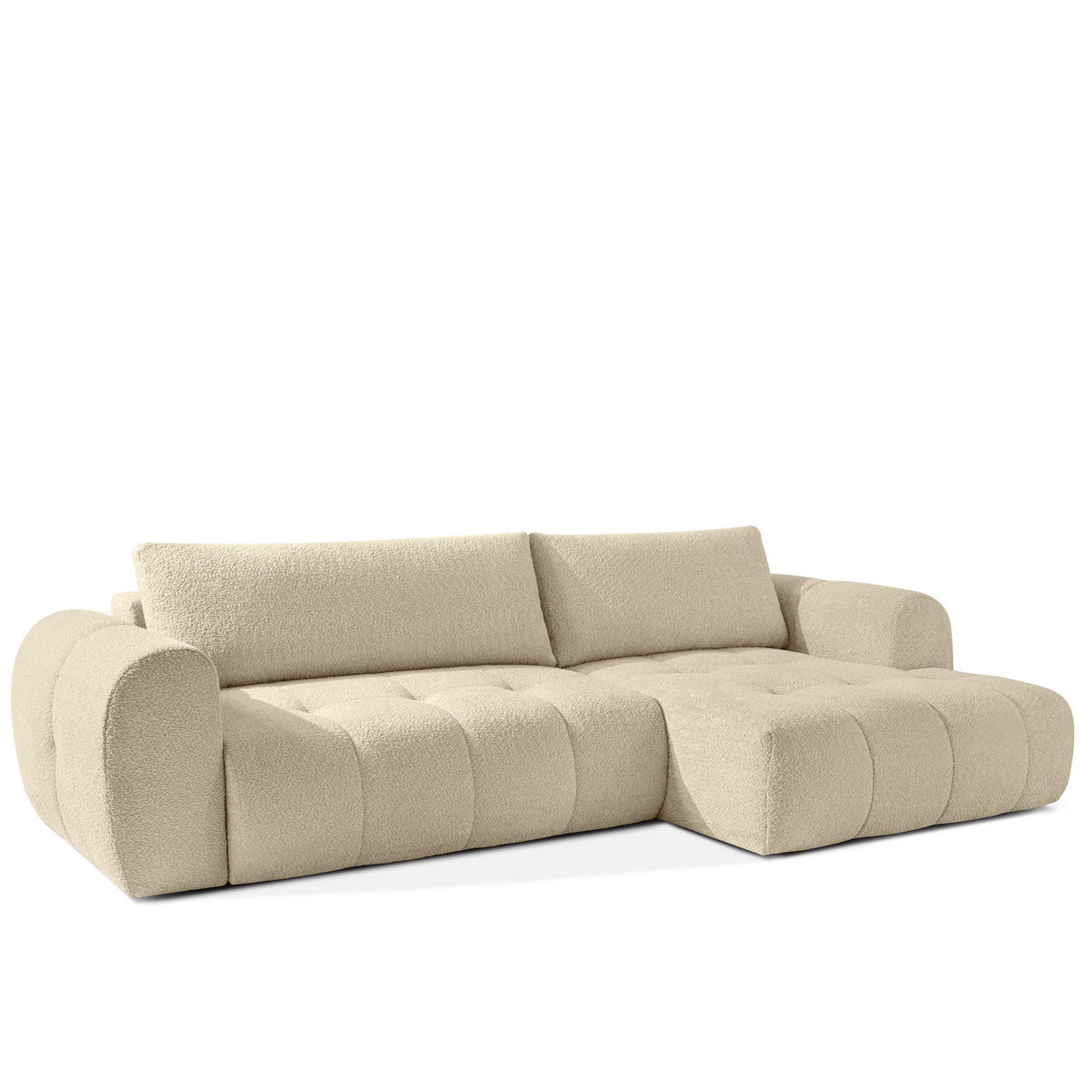 ECKSOFA RECHTS LIRA, Hellbeige, Bouclé - Beige, Holz/Holzwerkstoff (295/112cm) - KONSIMO®